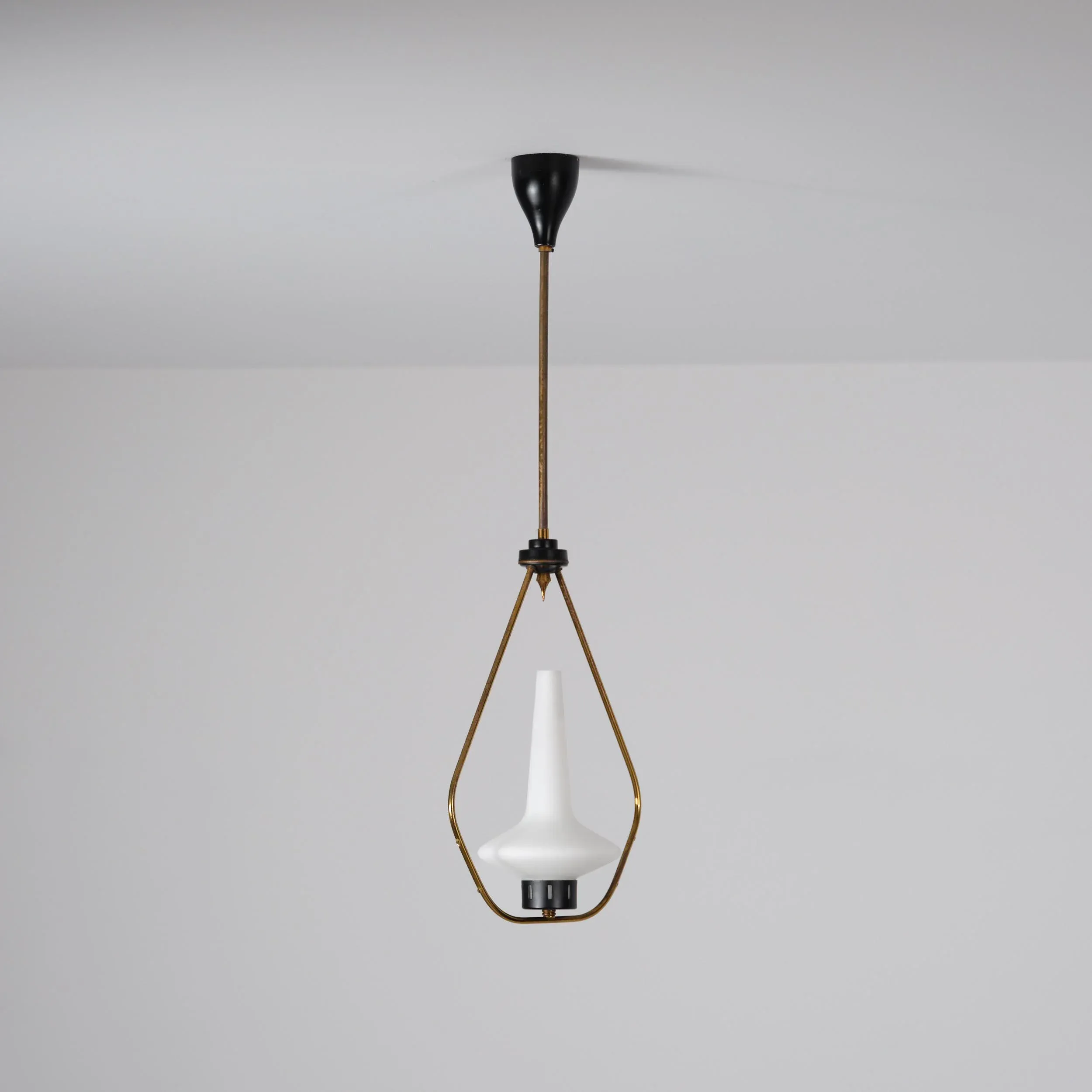 Mid-Century Minimalist Gulp Table Lamp by Ingo Maurer for M-Design, Germany, 1960sBrass and Iron Pendant with Opaline Glass Shade, 1950s