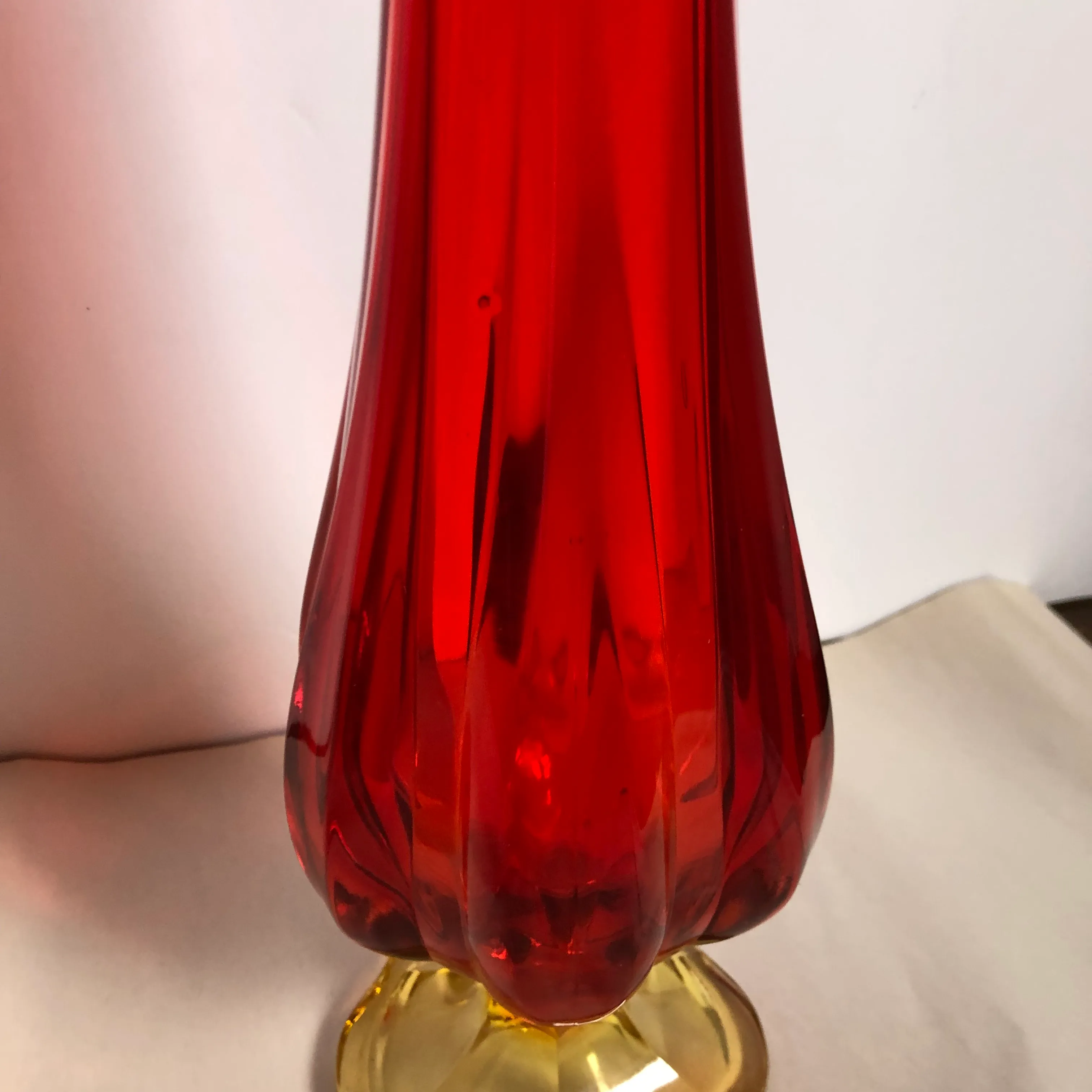 Late 20th Century Amberina Red & Yellow Art Glass Pedestal Vase