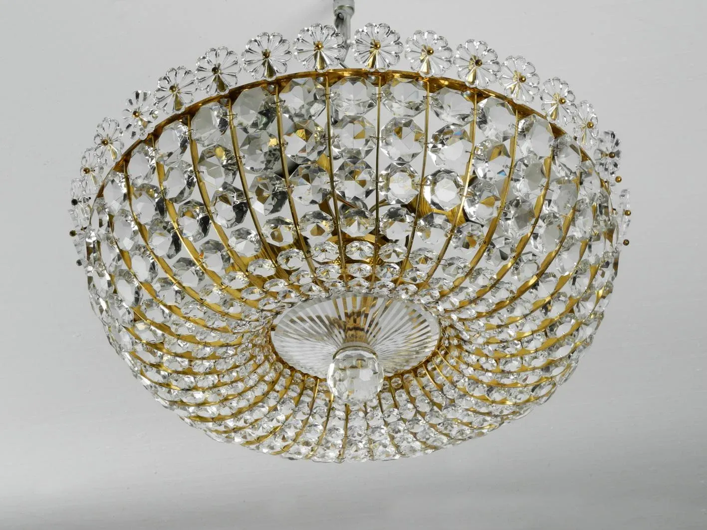 Mid-Century Modern Ceiling Lamp with Glass Stones and Brass Frame from the Vereinigten Werkstätten