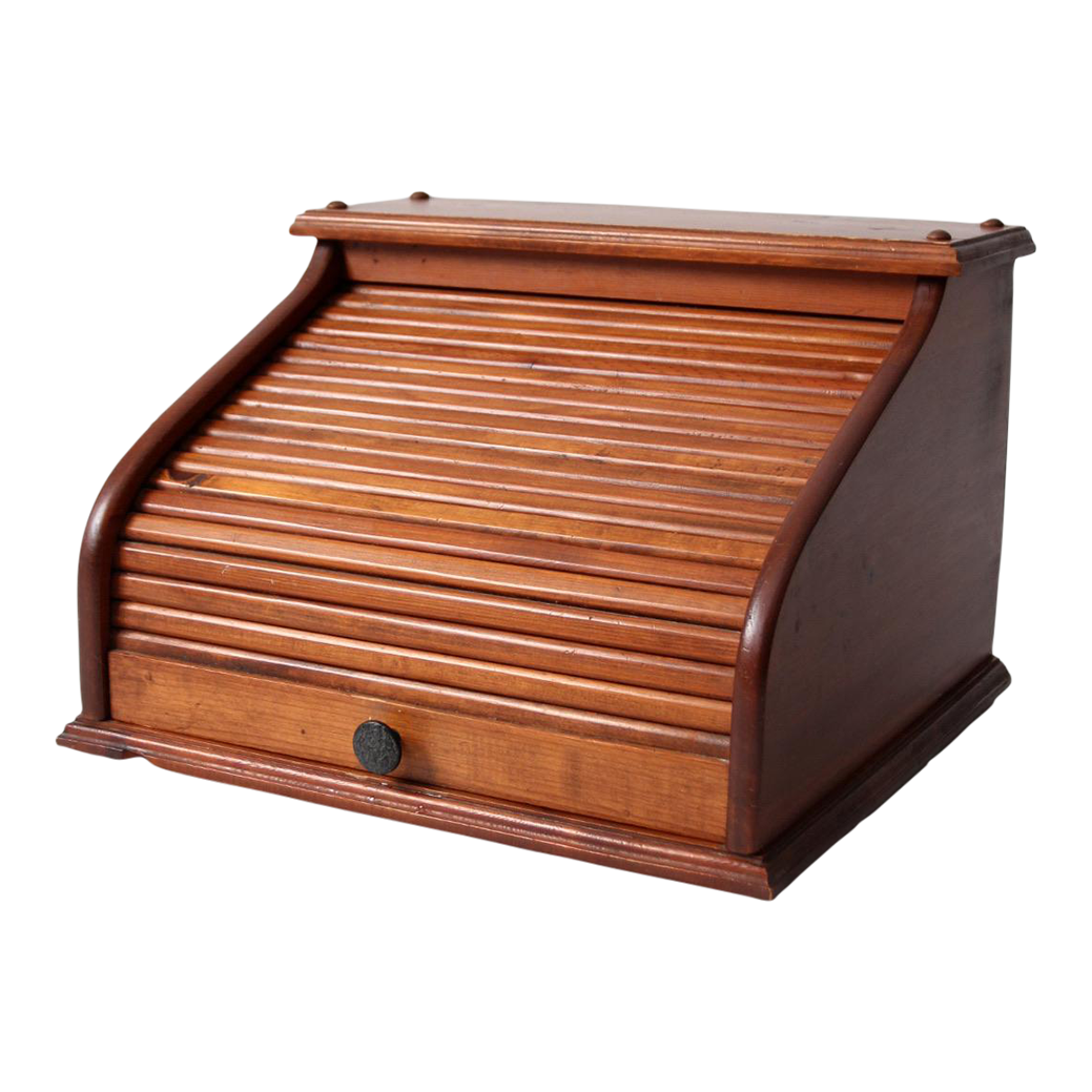Vintage Wood Roll Top Bread Box Chairish