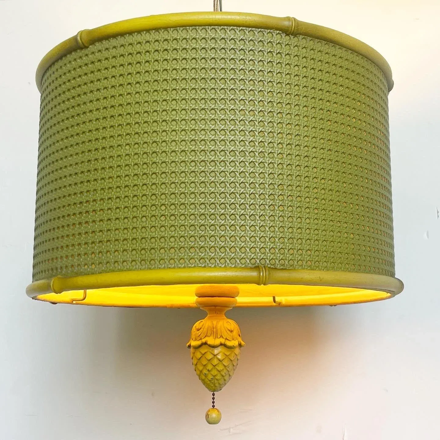 Regency Yellow and Green Cane Pineapple Pendant Lamp