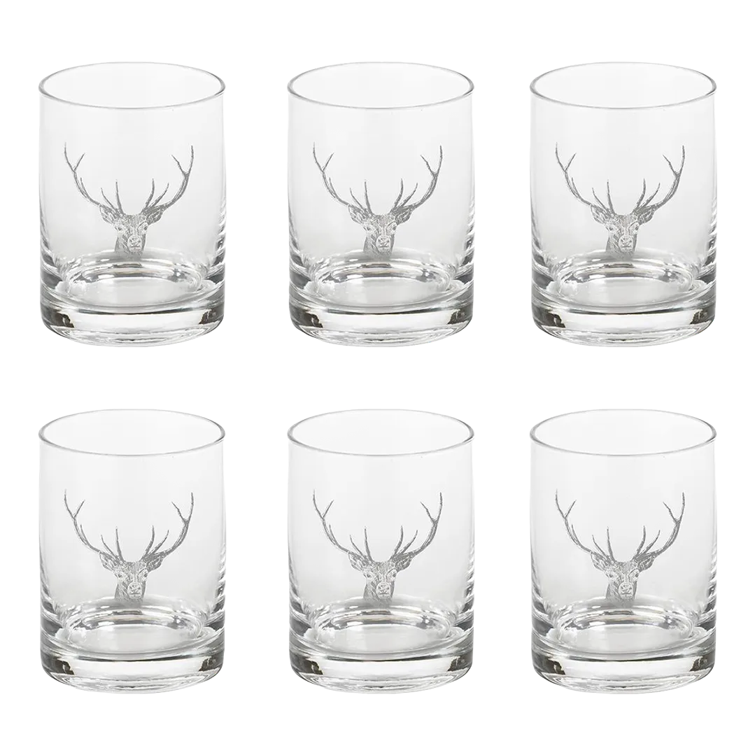 Stag Head Double Old Fashioned Glasses, Set of 6 Chairish