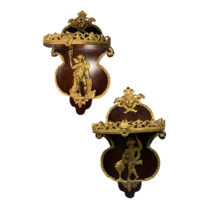 19th Century Pair Napoleon III Mahogany and Ormolu Neoclassical Wall Brackets