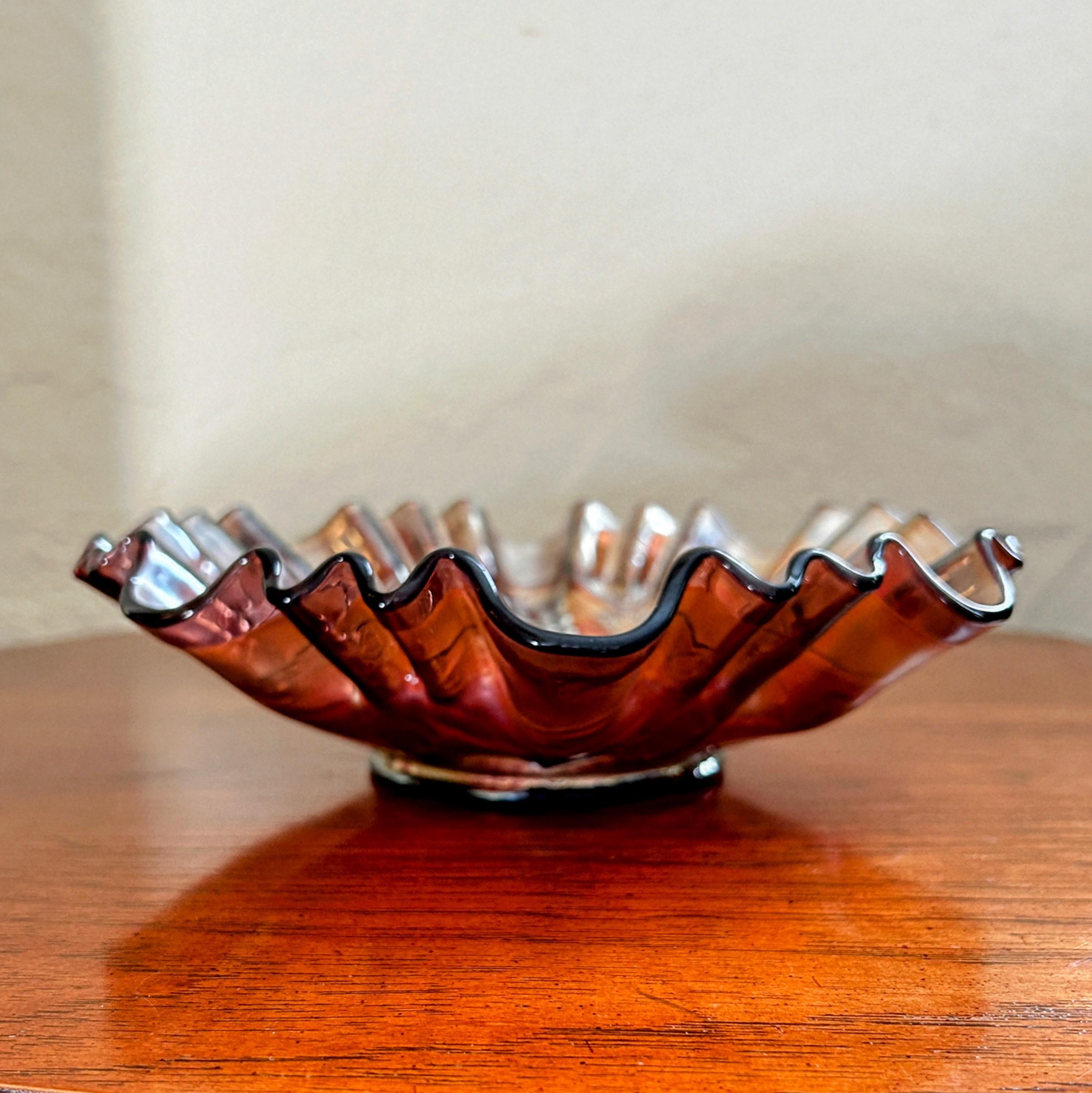 Fenton Amethyst Carnival Glass Double Crimped Bowl - Grape