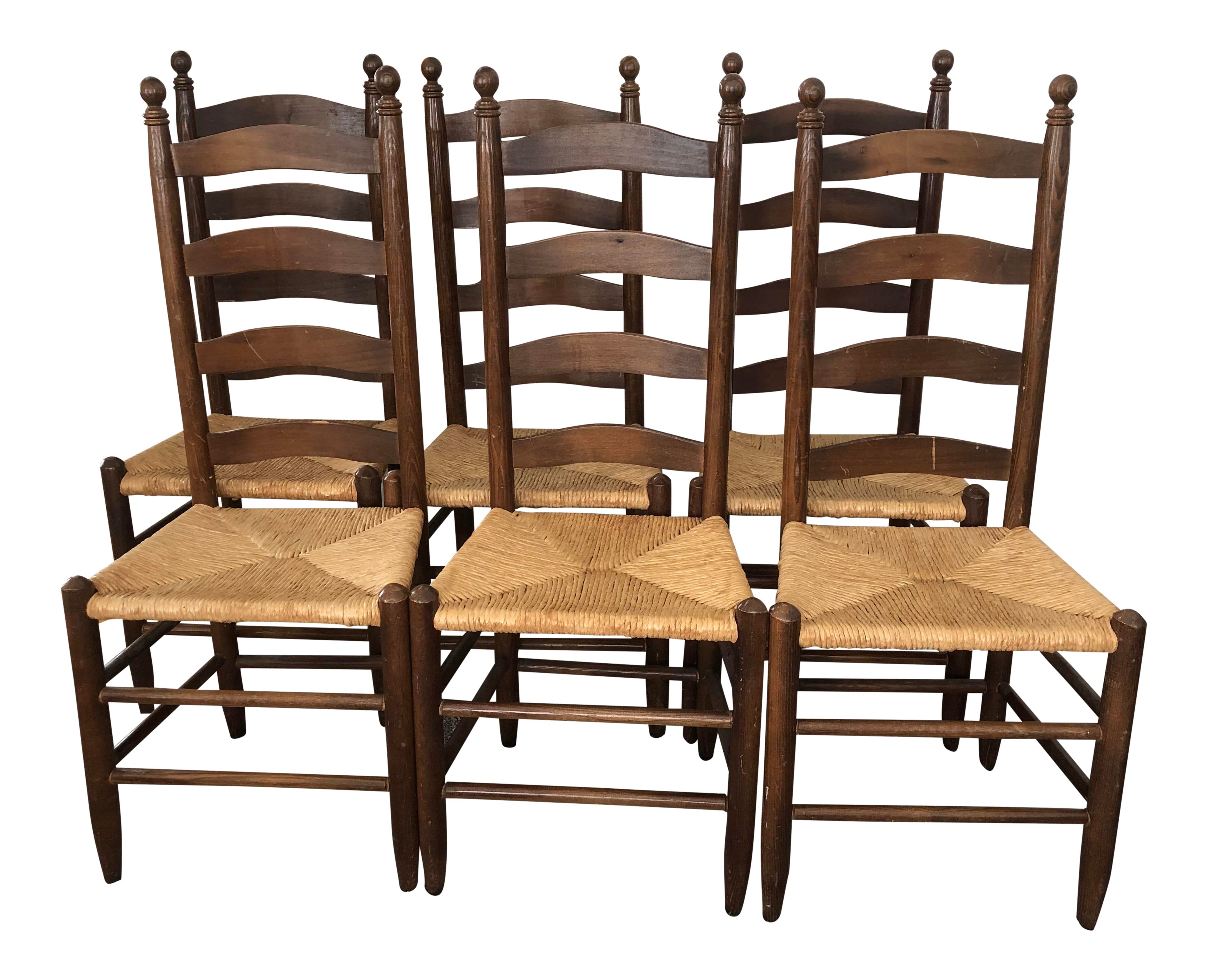 Vintage Ladder Back Rush Seat Dining Chairs Set Of 6 Chairish