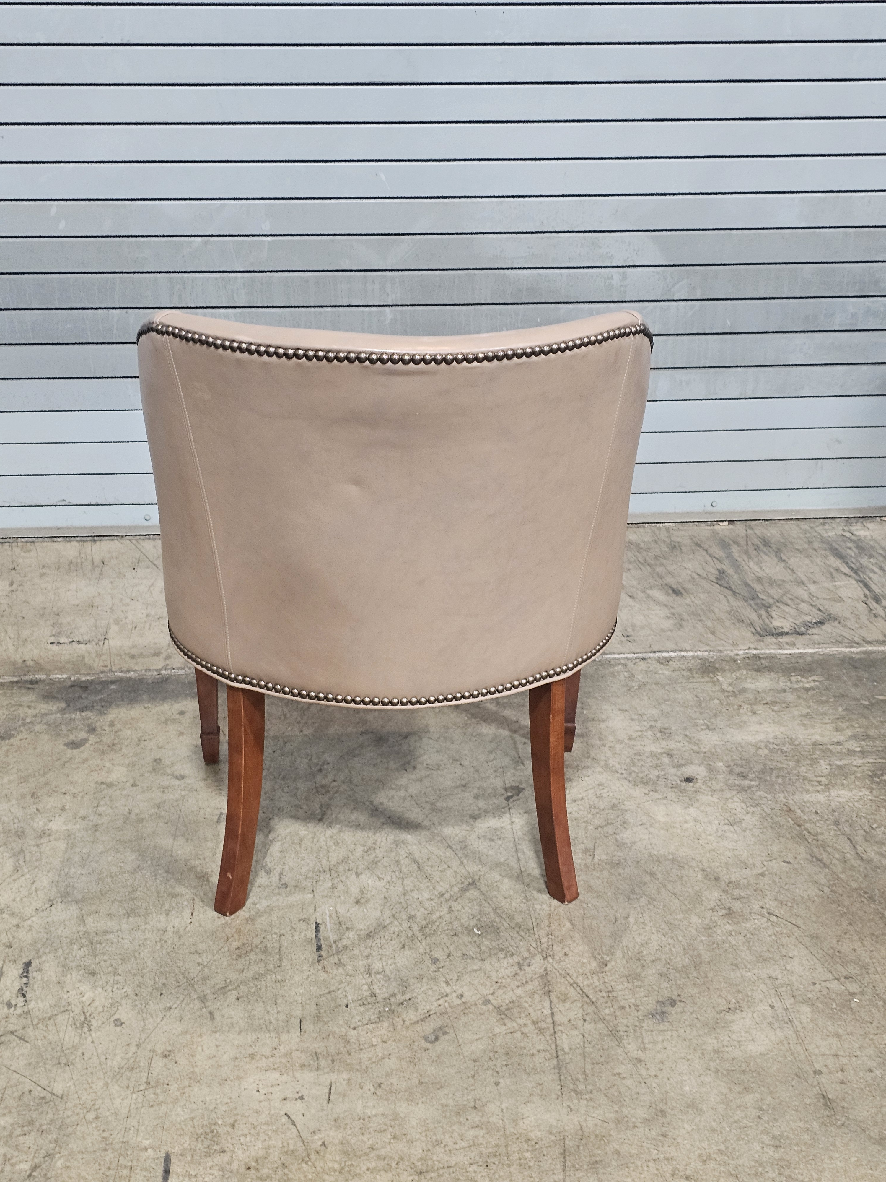 Late 20th Century Taupe Leather Club Chair With Mahogany Frame