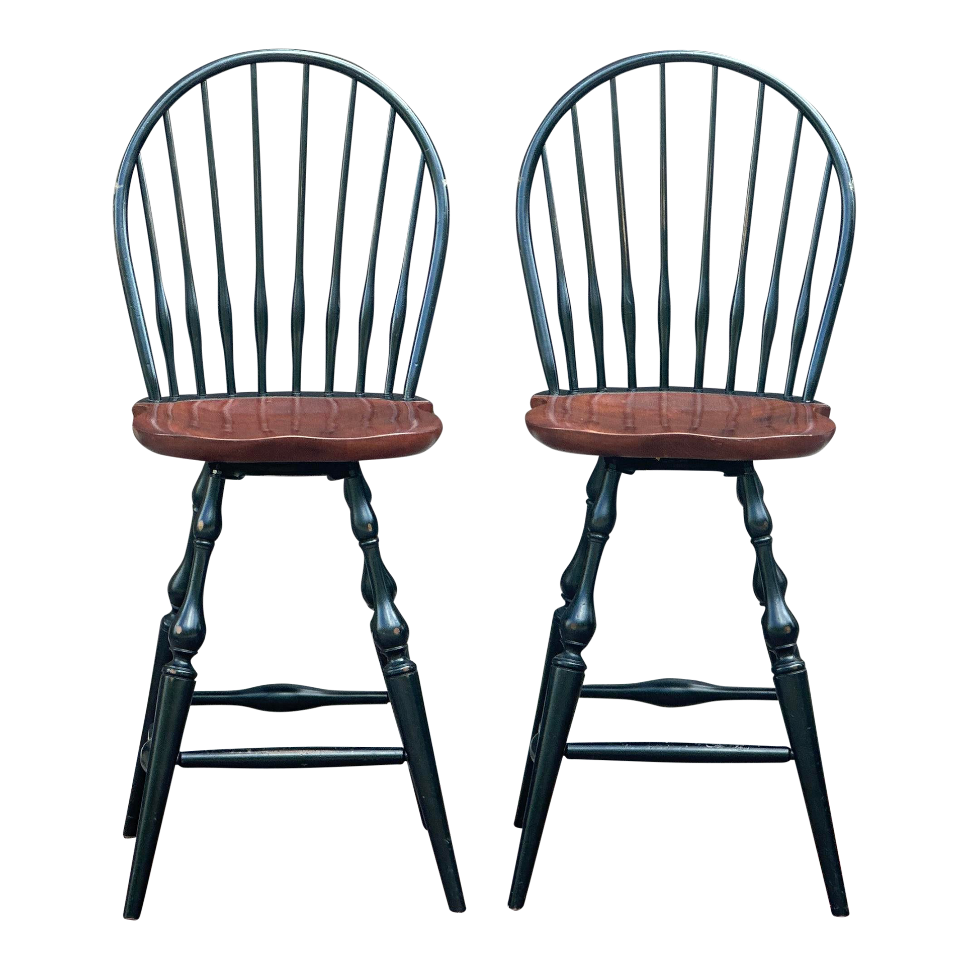 Nichols Stone American Windsor Swivel Seat Counter Stools a Pair