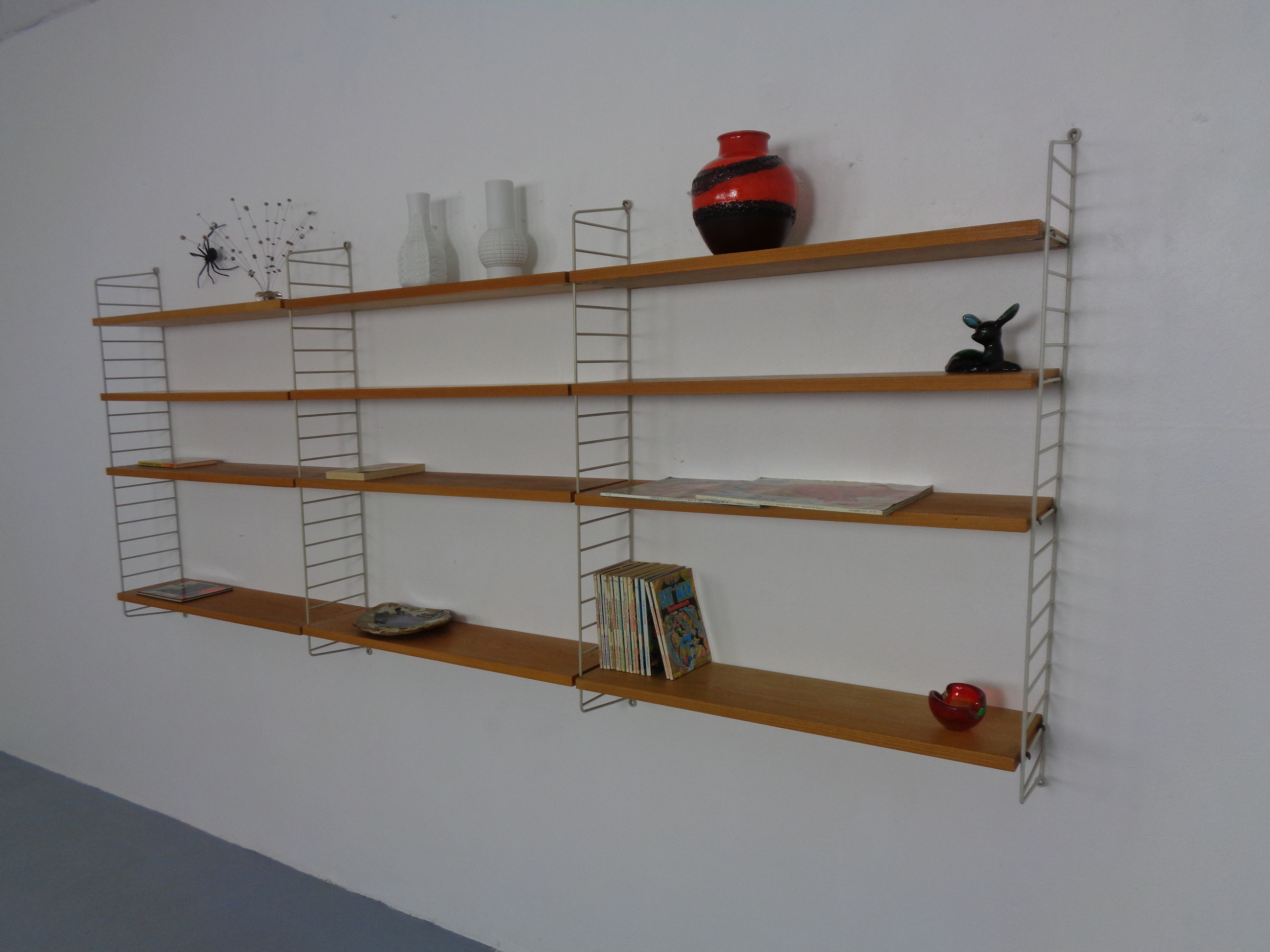 Large Swedish Wall Unit in Ash and Metal by Kajsa & Nils Nisse Strinning for String, 1950s