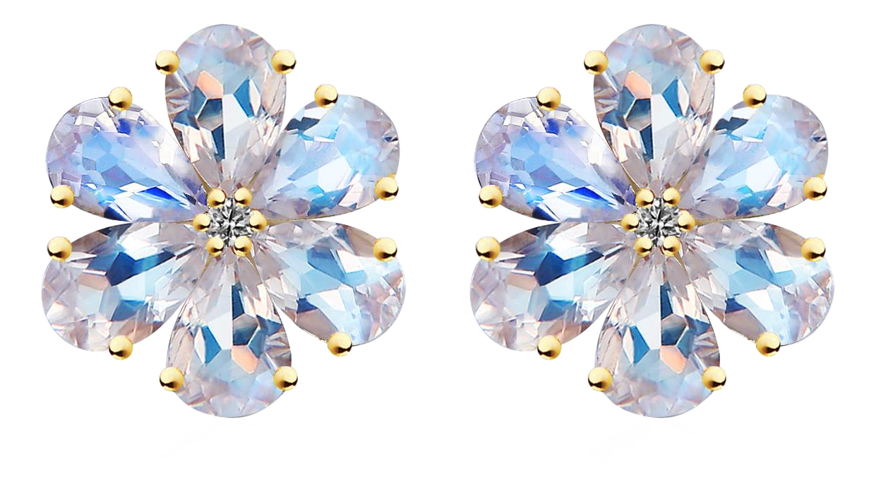 Nina Zhou Moonstone Diamond Forget-Me-Not Flower Earrings in