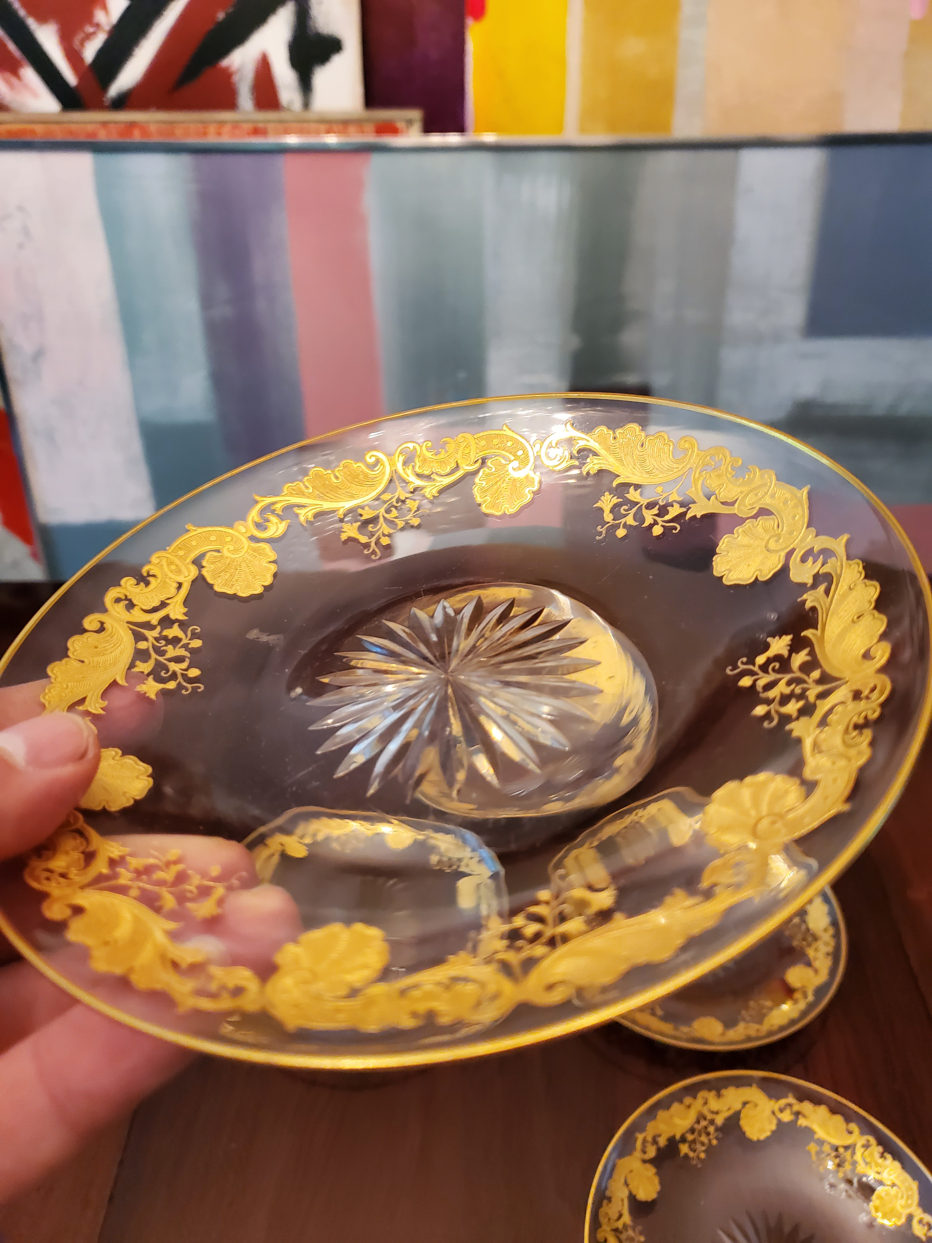 Antique Baccarat Style Plates With Raised Gold Accents- Set of 6