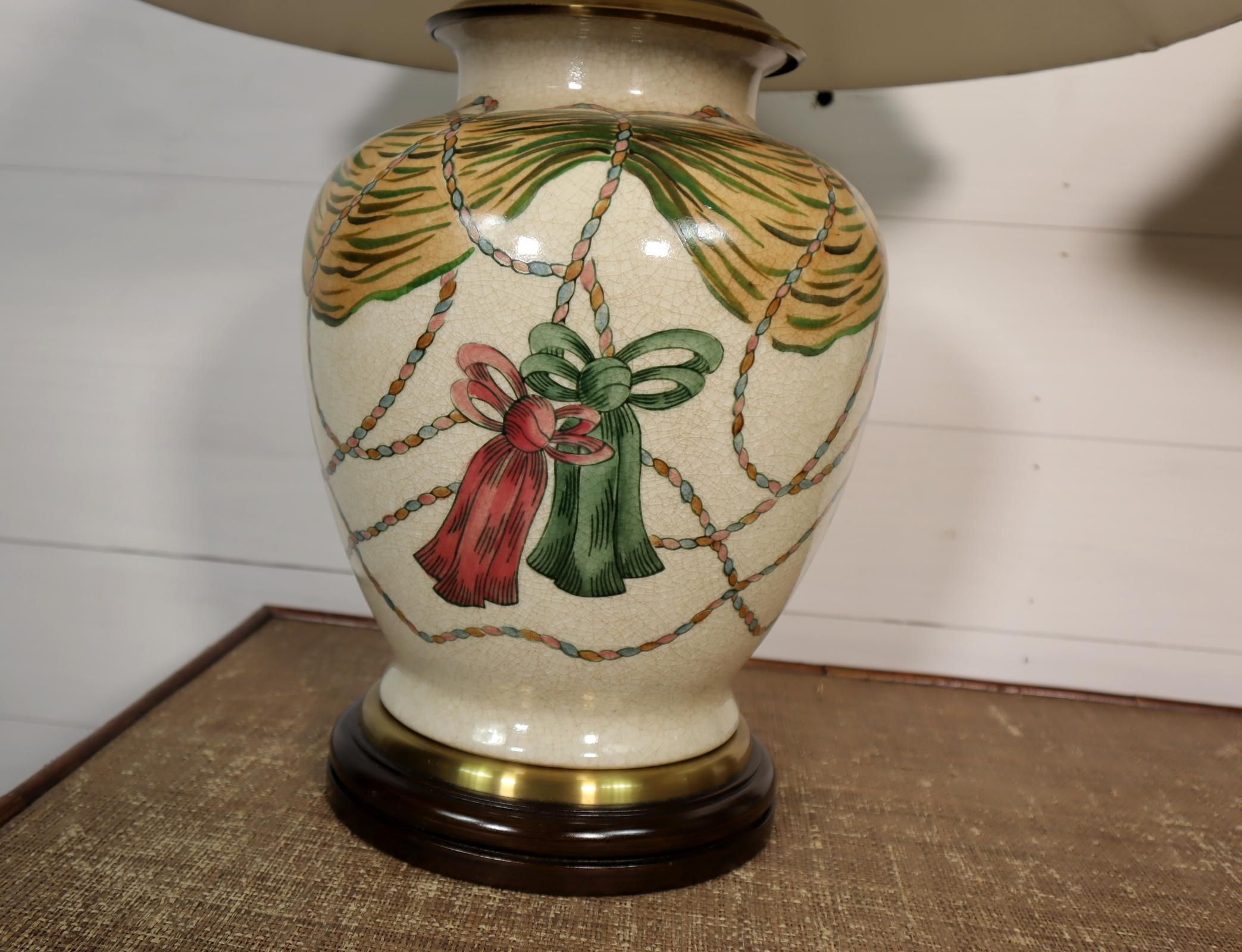 Vintage Pair Wildwood Hand Painted Ceramic Tassel Table Lamps 80's