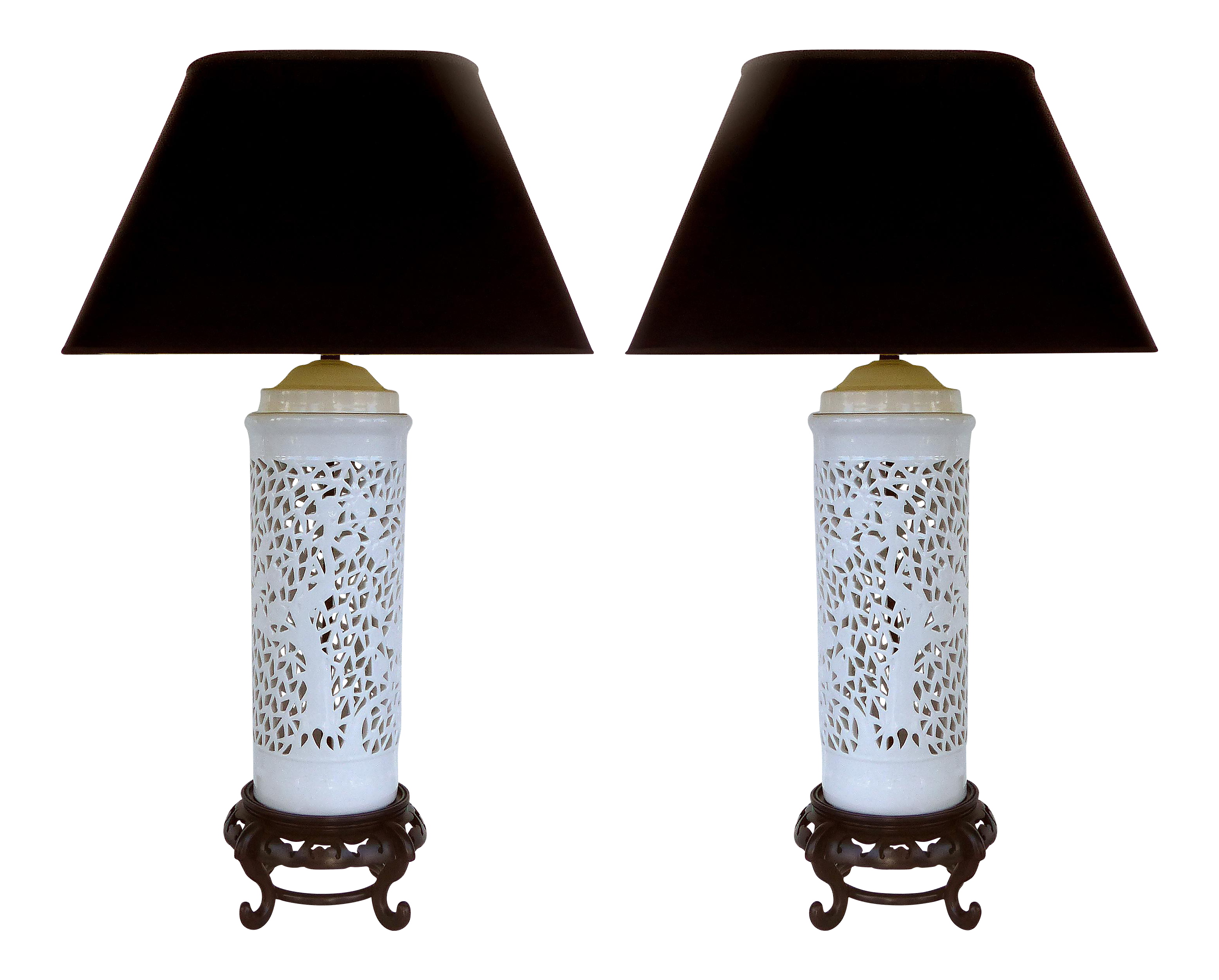 Asian Porcelain & Wood Table Lamps A Pair Chairish