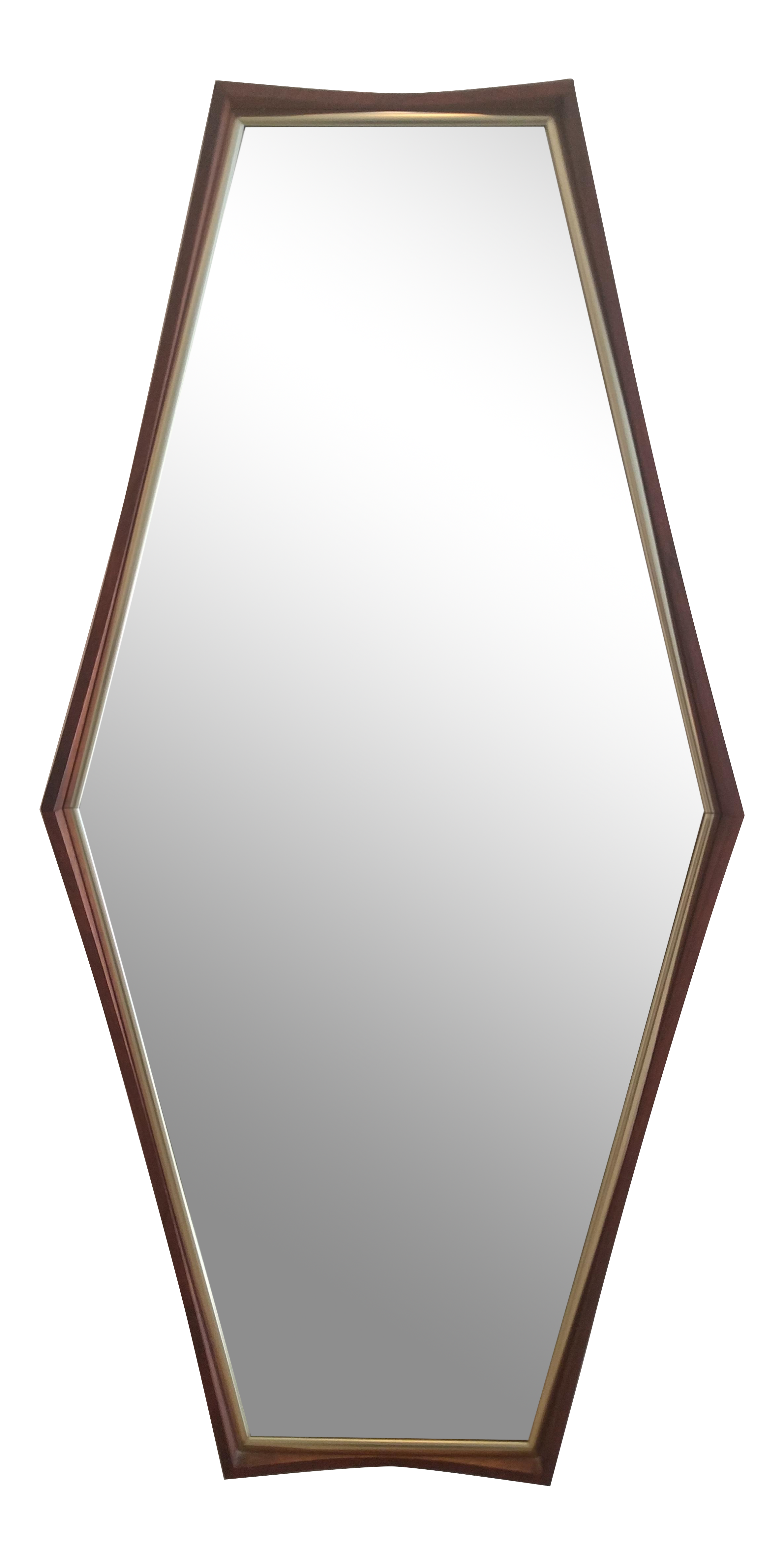 Edmund Spence Style Walnut & Brass Hexagonal Mirror Chairish