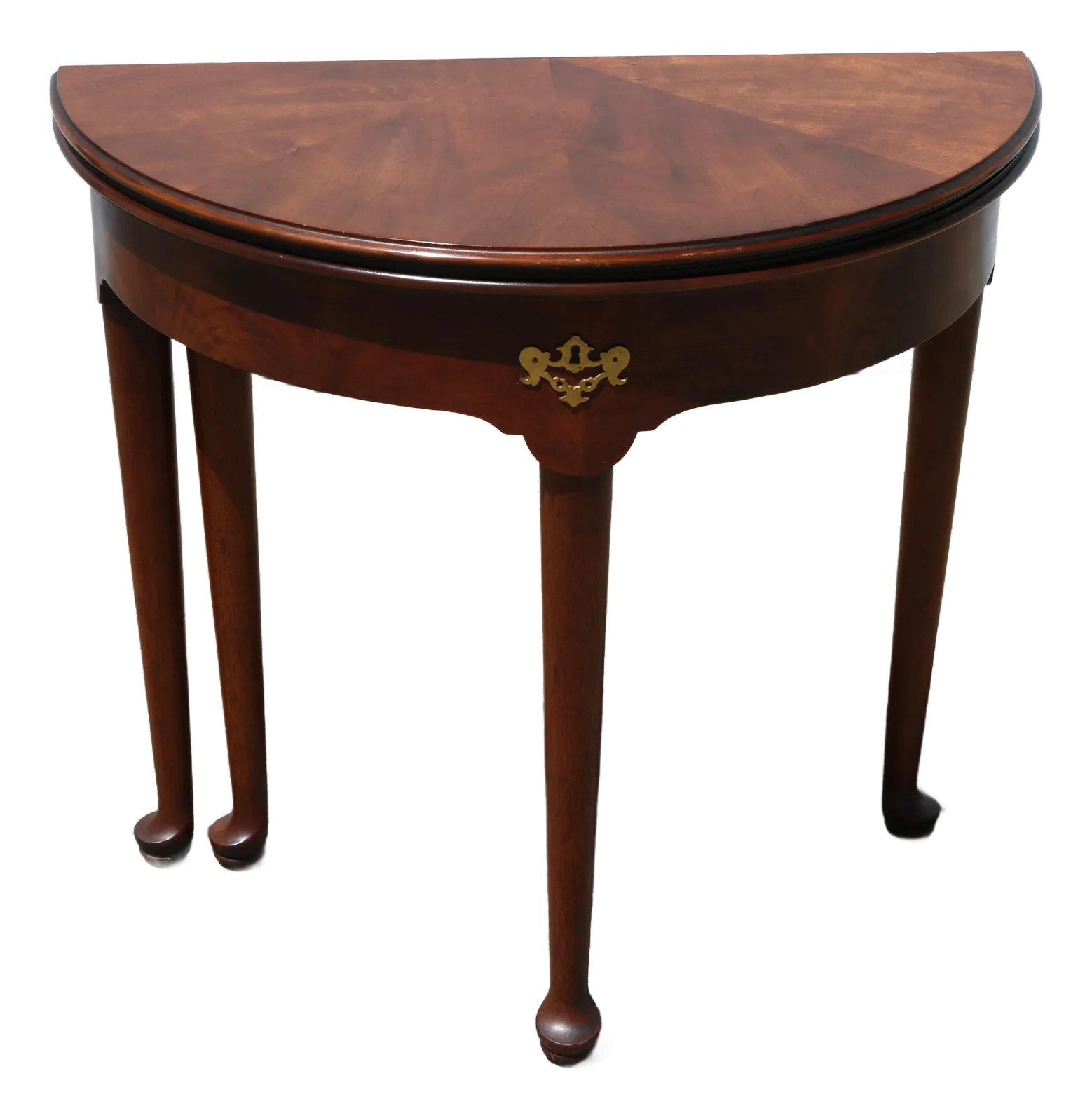 1970s Henredon Demilune Flip Top Burl Walnut Starburst Top Console