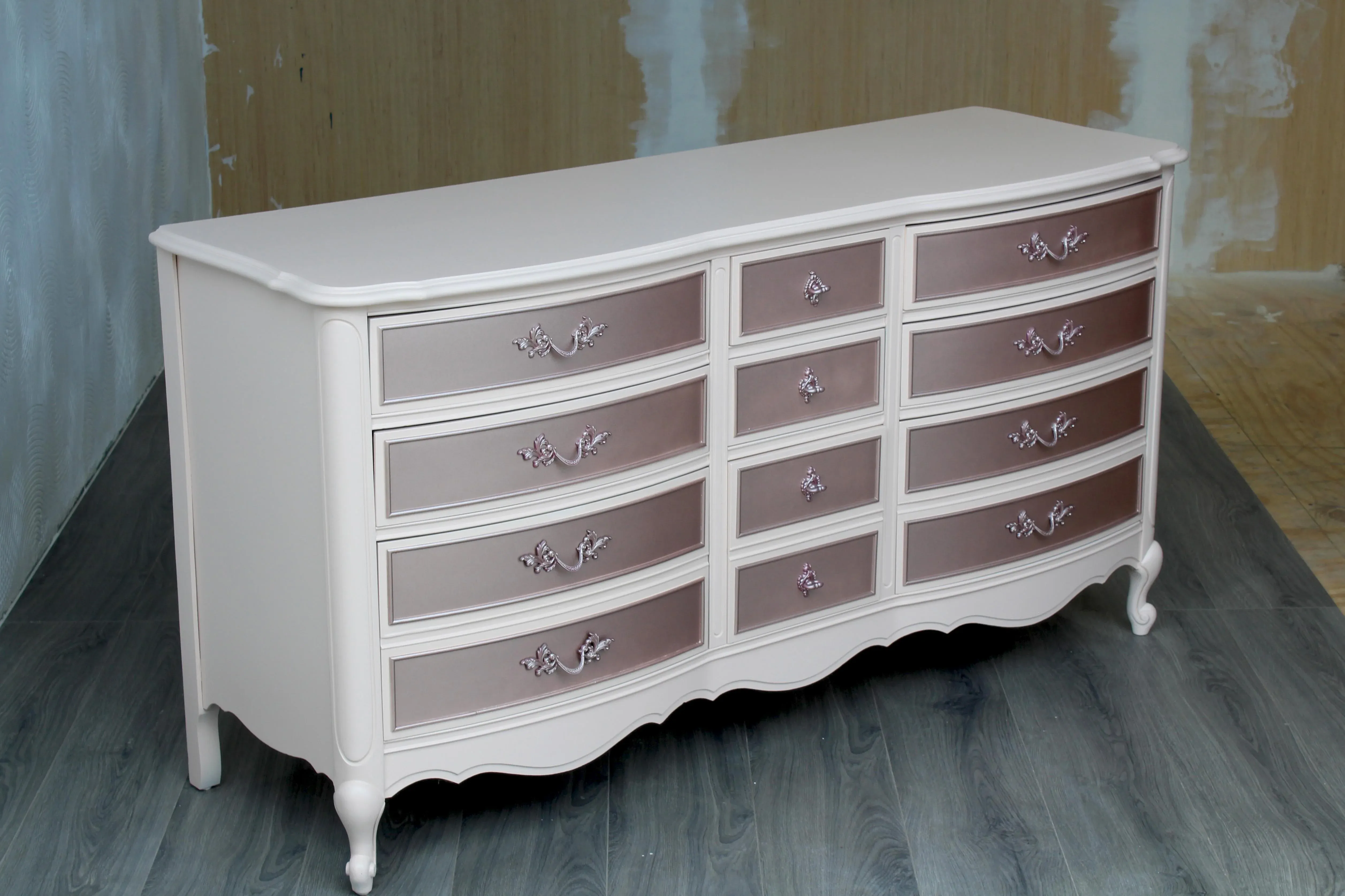 1970\'s French Provincial Champaign Pink Dresser With Rose Gold Painted  Accents