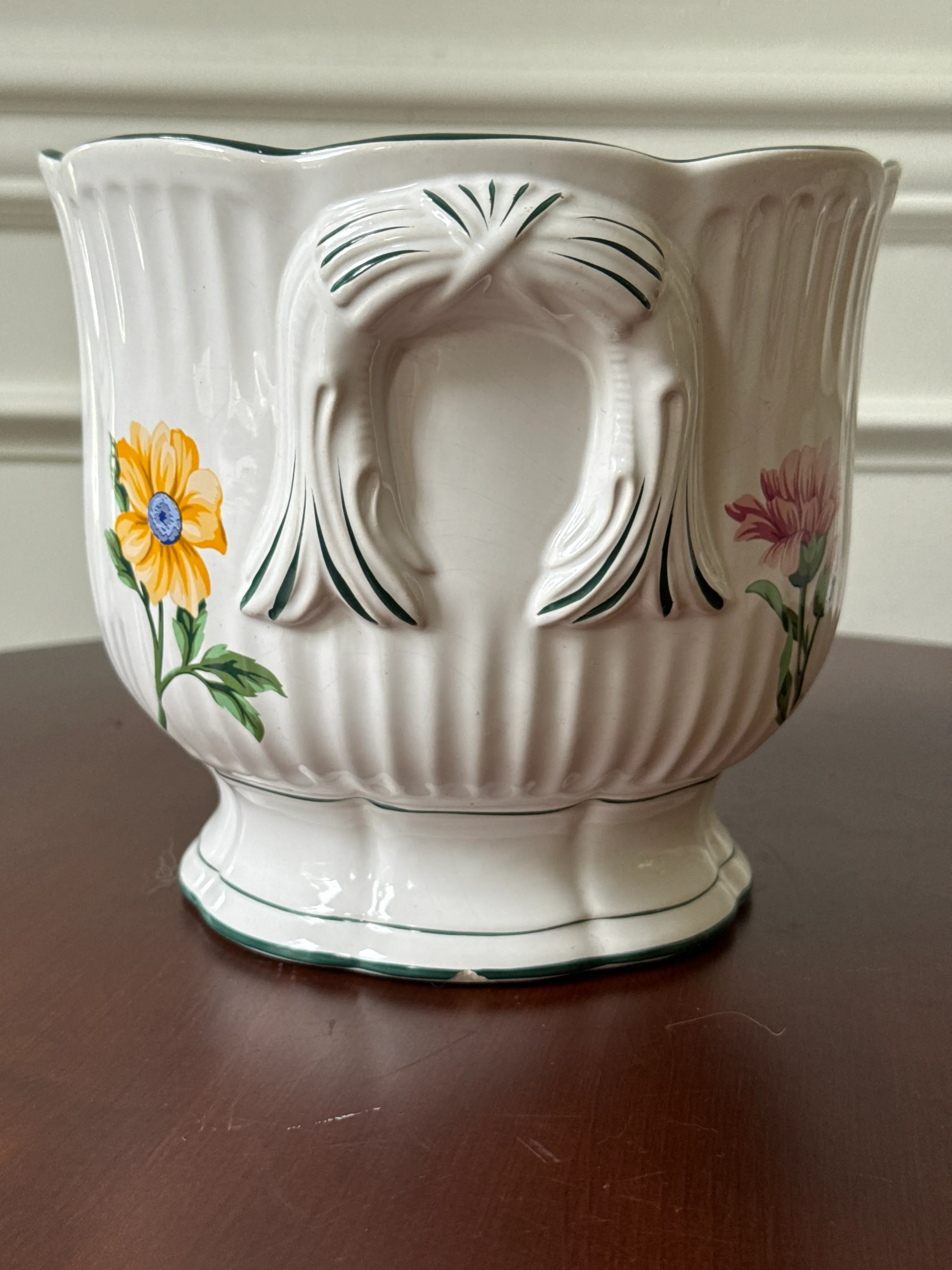 1990s Tiffany and Co. Ceramic Floral Cachepot | Chairish