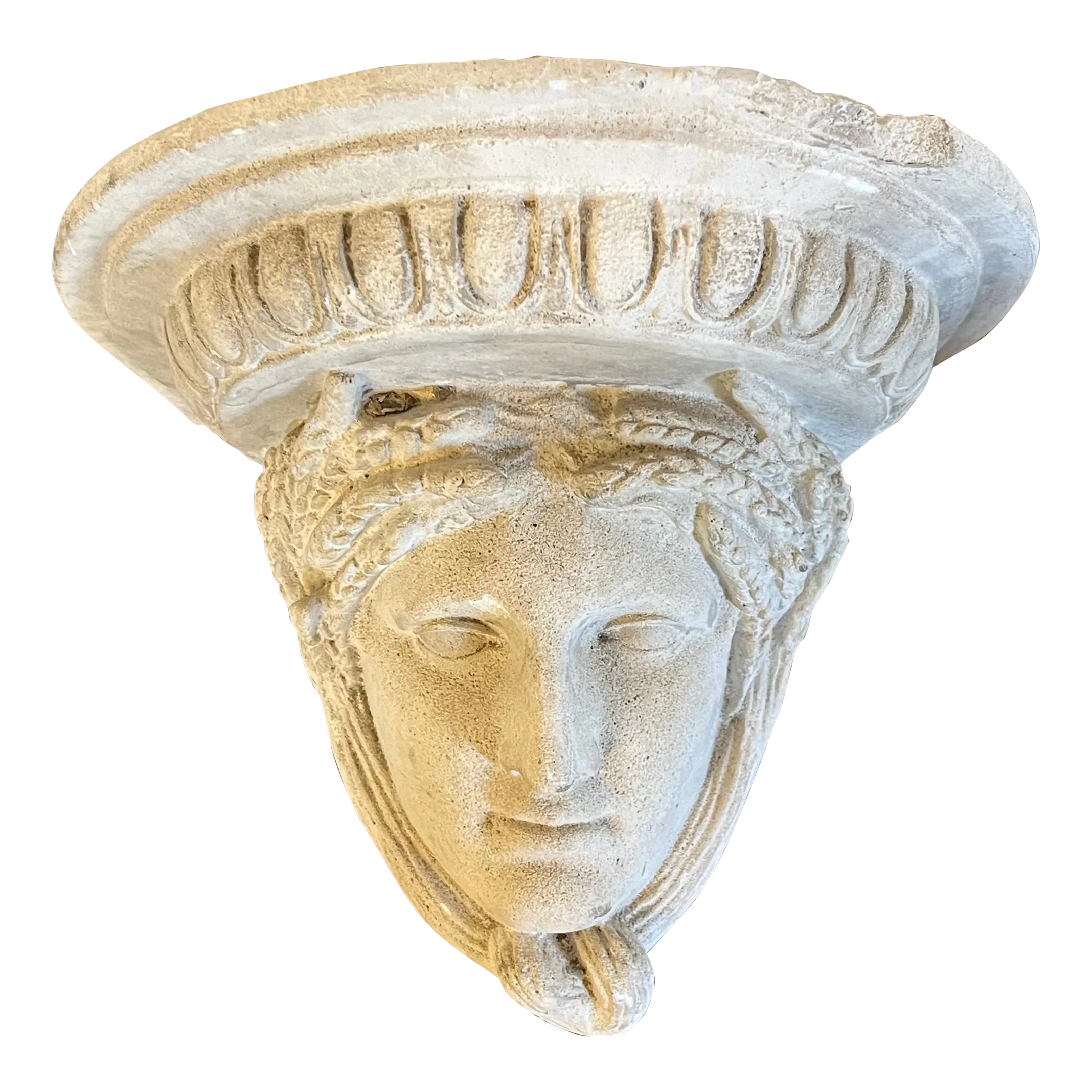 Antique 19th Century Grand Tour French Plaster & Marble Dust Molded Wall Bracket Shelf of a Classical Maiden