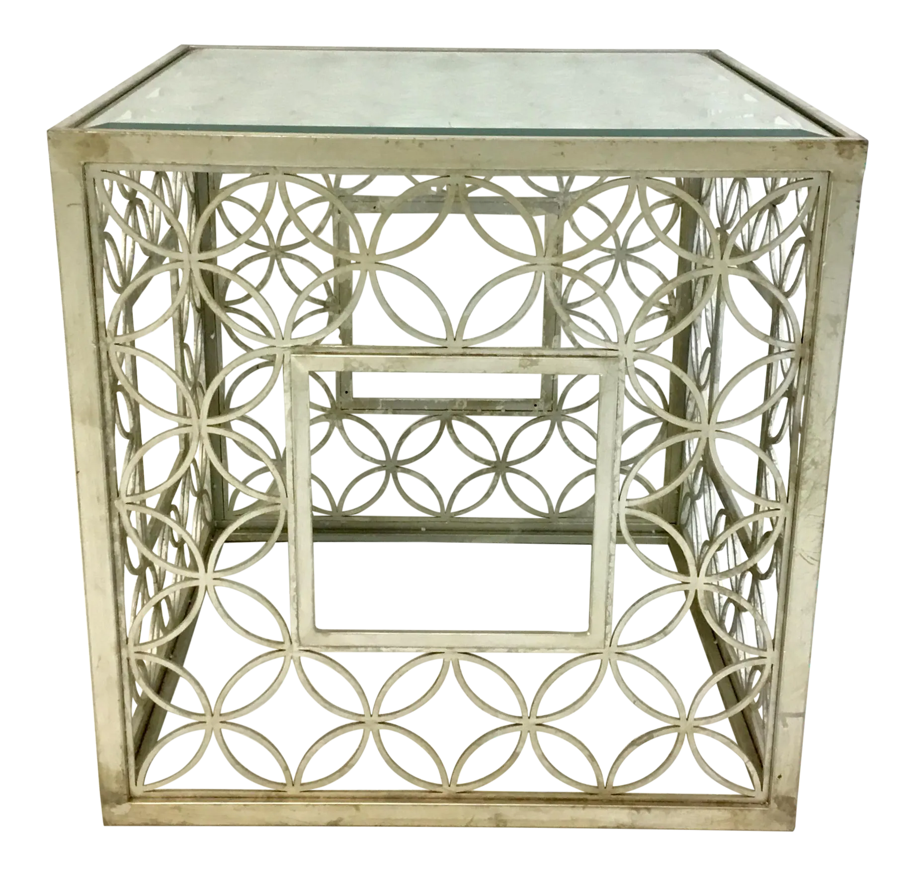 Regina Andrew Modern Silver Metal And Glass Geometric Side Table Chairish