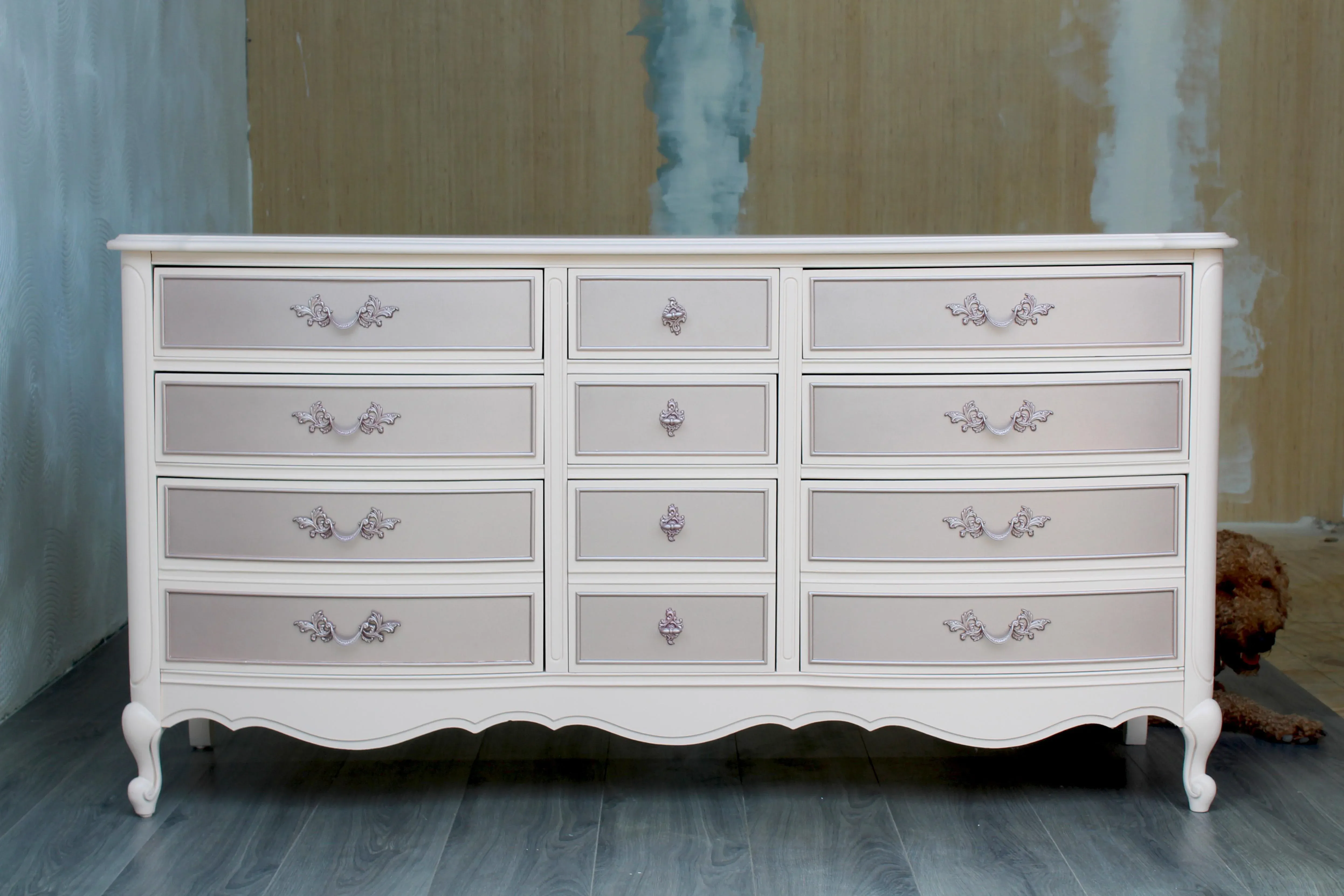1970\'s French Provincial Champaign Pink Dresser With Rose Gold Painted  Accents