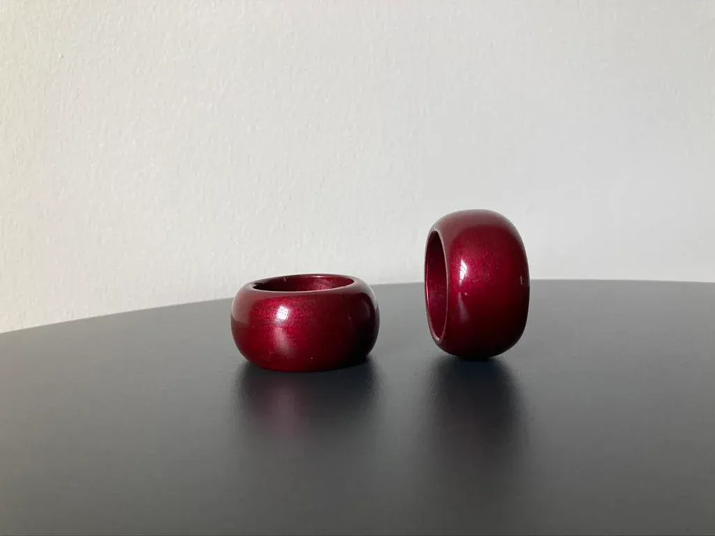 Vintage Red Burgundy Lacquer Napkin Rings, Ring Holders- Set of 2