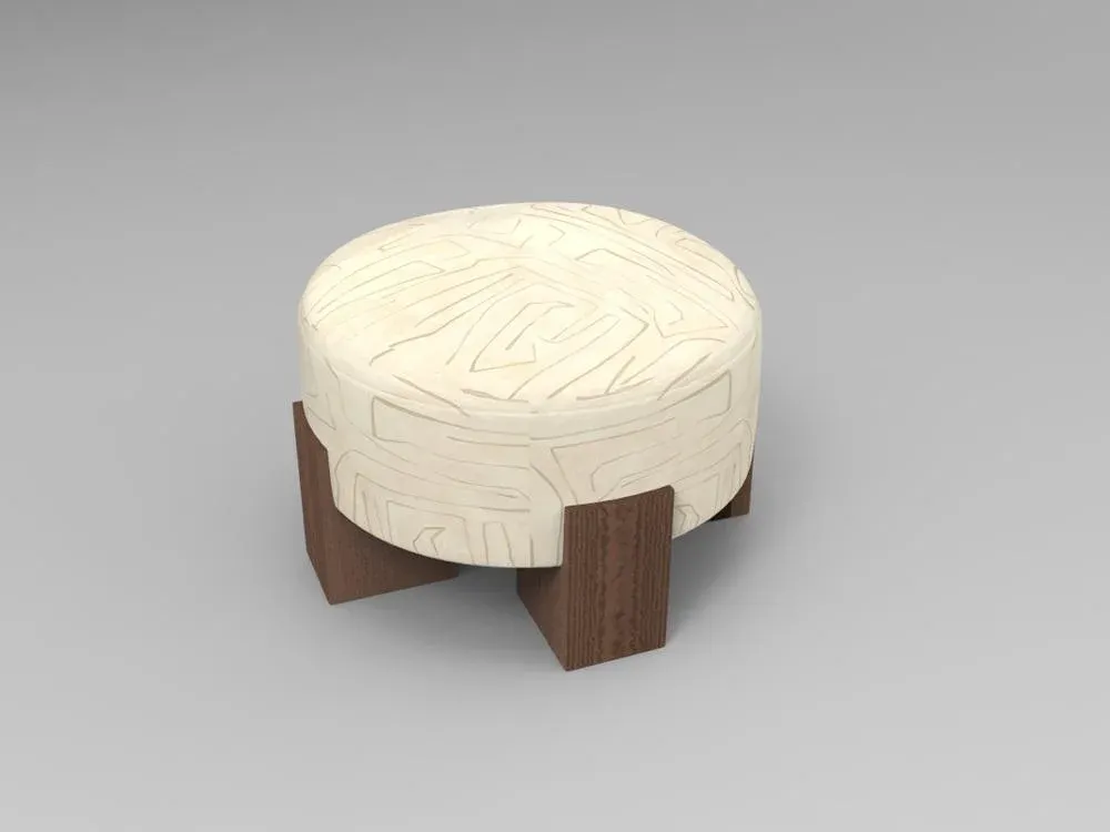 Cassette Pouf in Graffito Parchment Fabric and Smoked Oak by Alter Ego for Collector