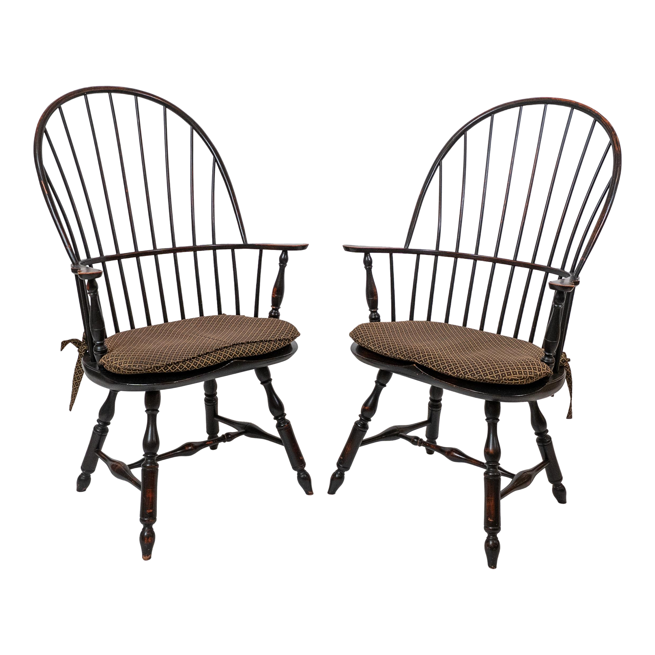 1990s Pair of Dimes Windsor Bowback Arm Chairs in Black