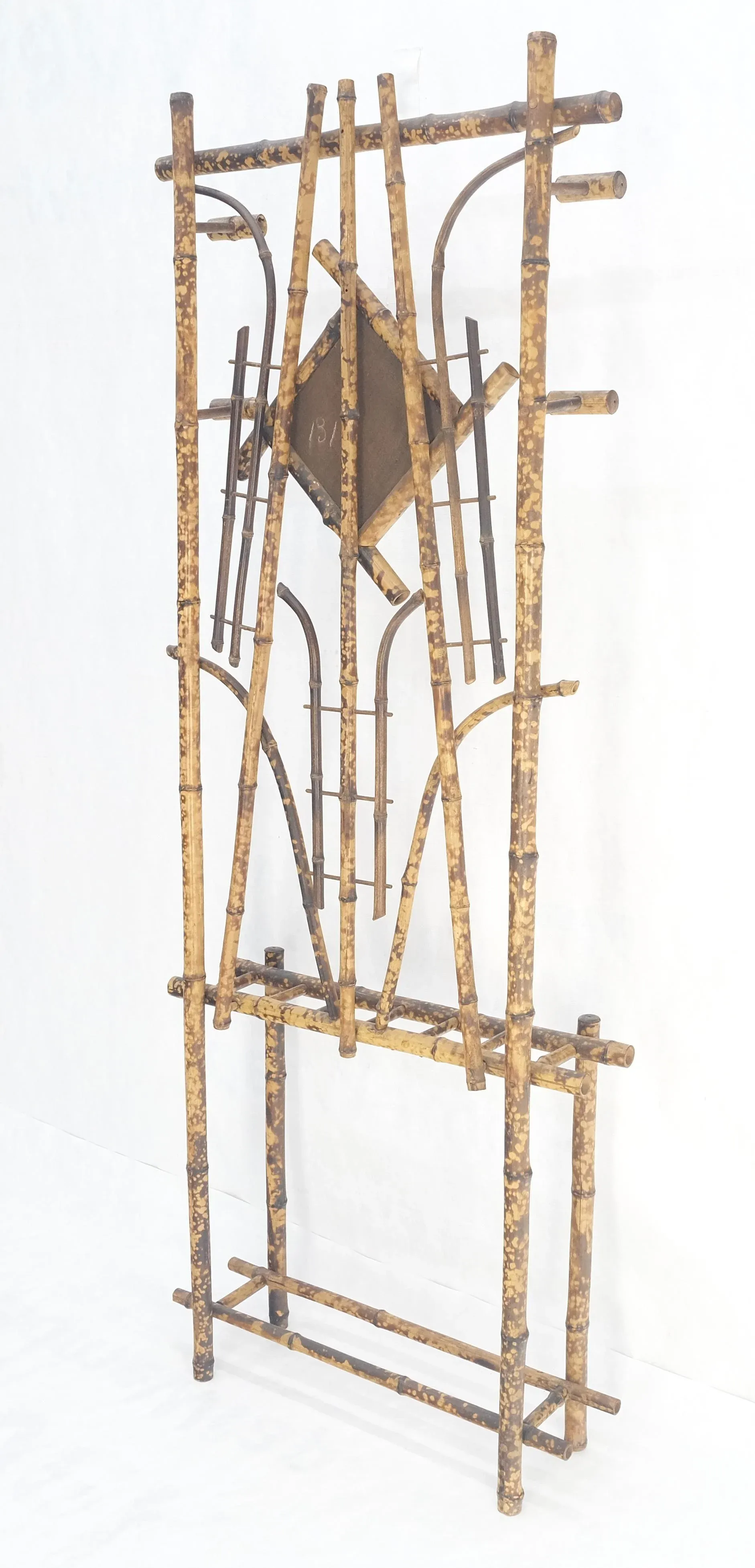 Burnt Bamboo Decorative Wall Coat Rack Mirror Umbrella Stand