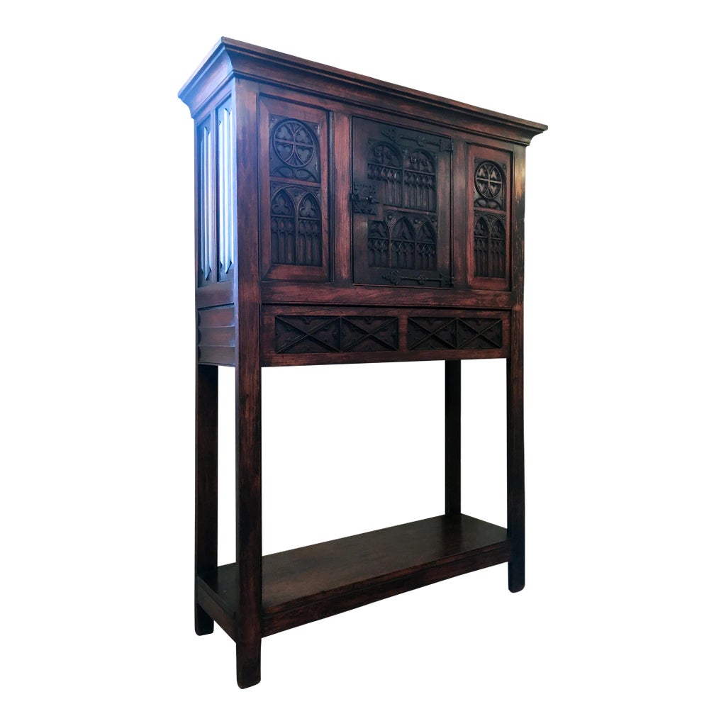 1920s w.c. Hathaway Elizabethan Gothic Style Cupboard | Chairish