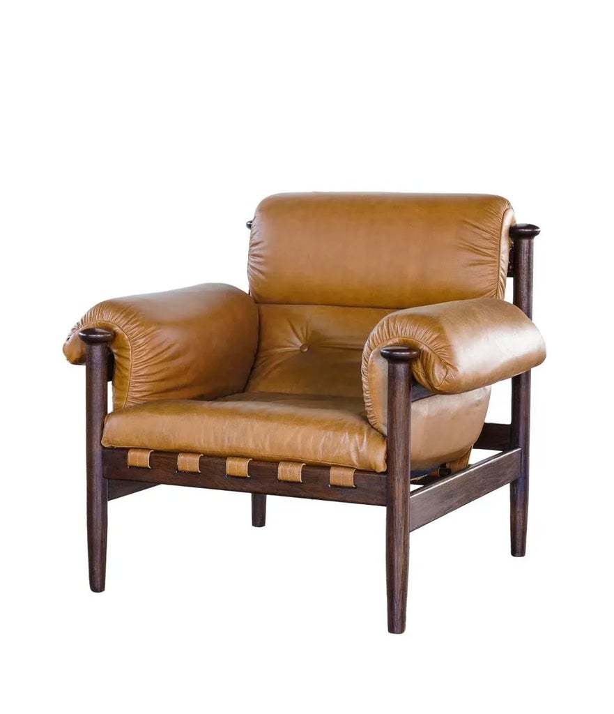 Matthew Izzo Home Henry Leather and Wood Arm Chair | Chairish