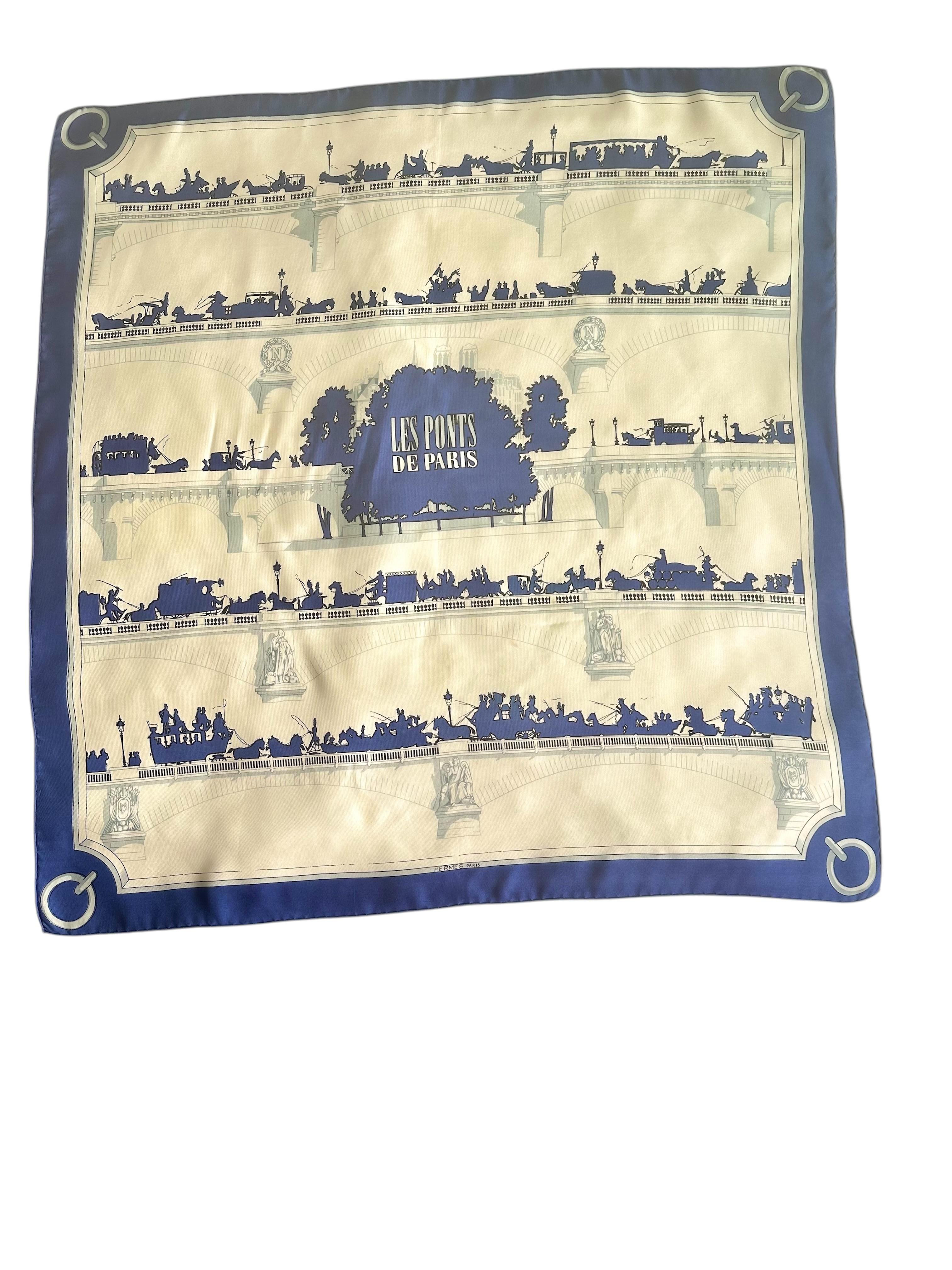 1950s Hermes Silk Scarf Les Ponts De Paris Designed by Hugo
