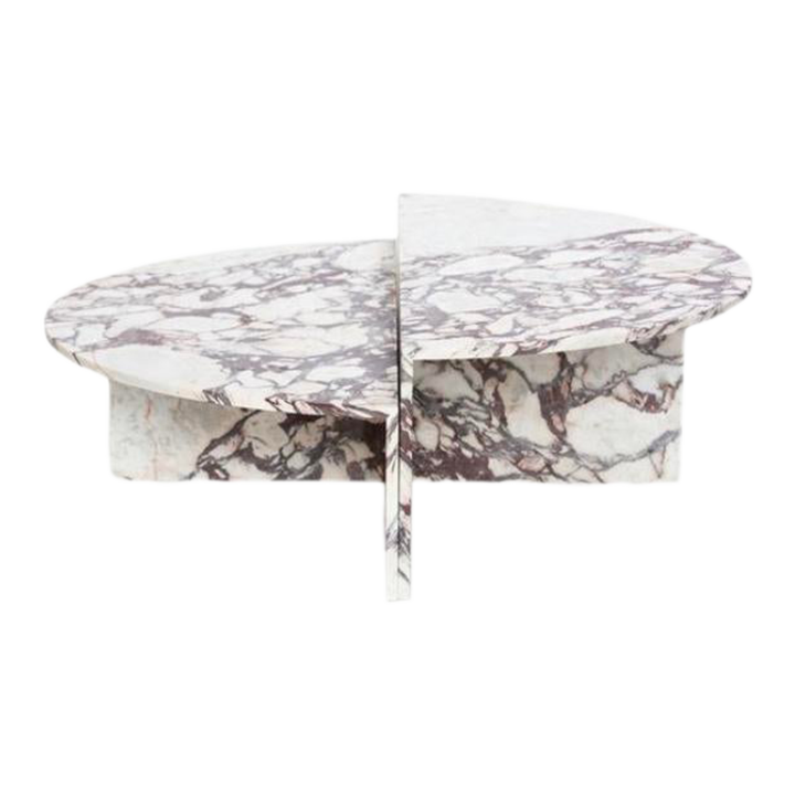 Set of 2 Round Marble Coffee Table in Real Marble Calacatta Purple