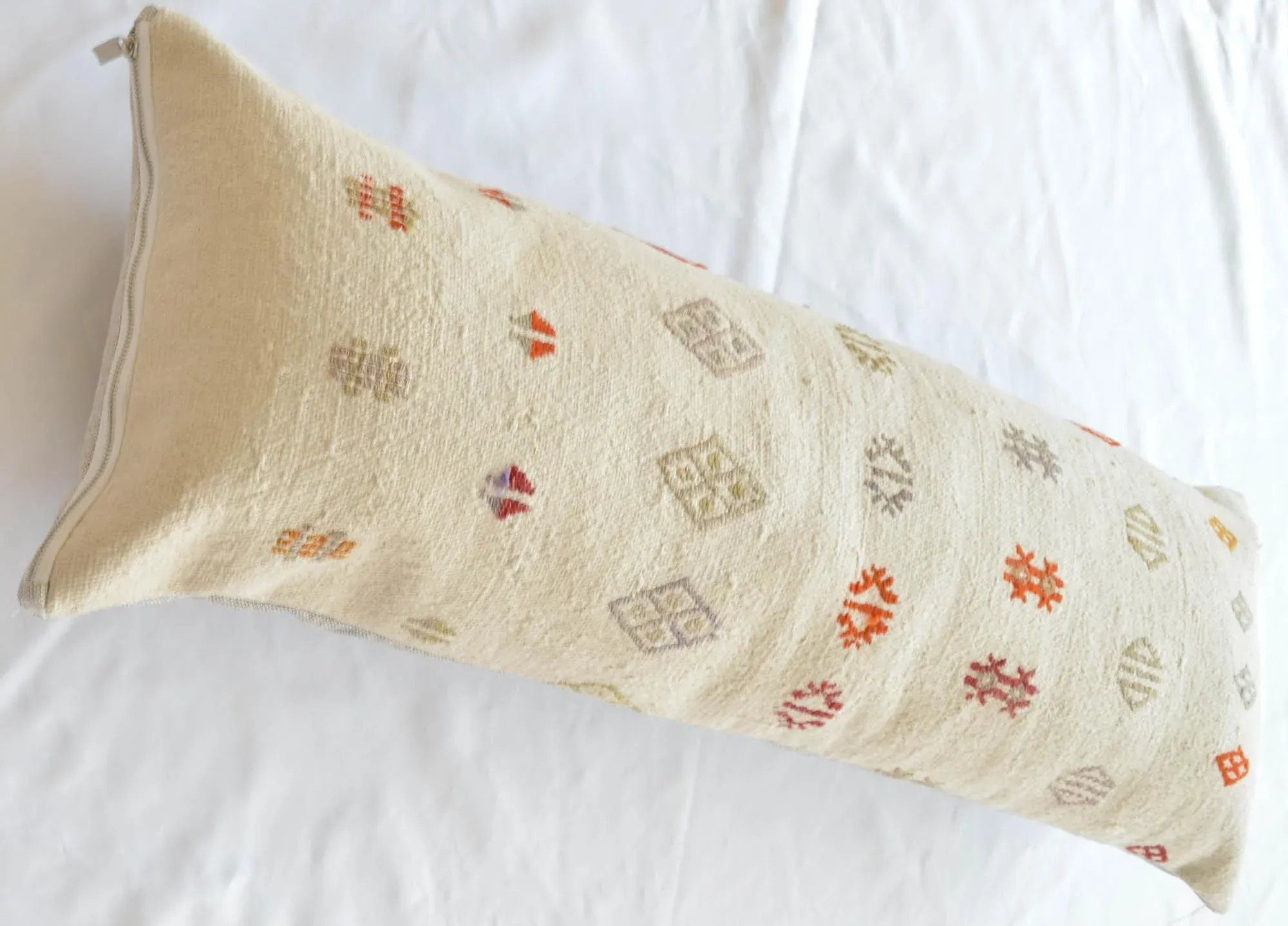 1970s Turkish Kilim Lumbar Pillow Cover Handmade Wedding Pillow 13\