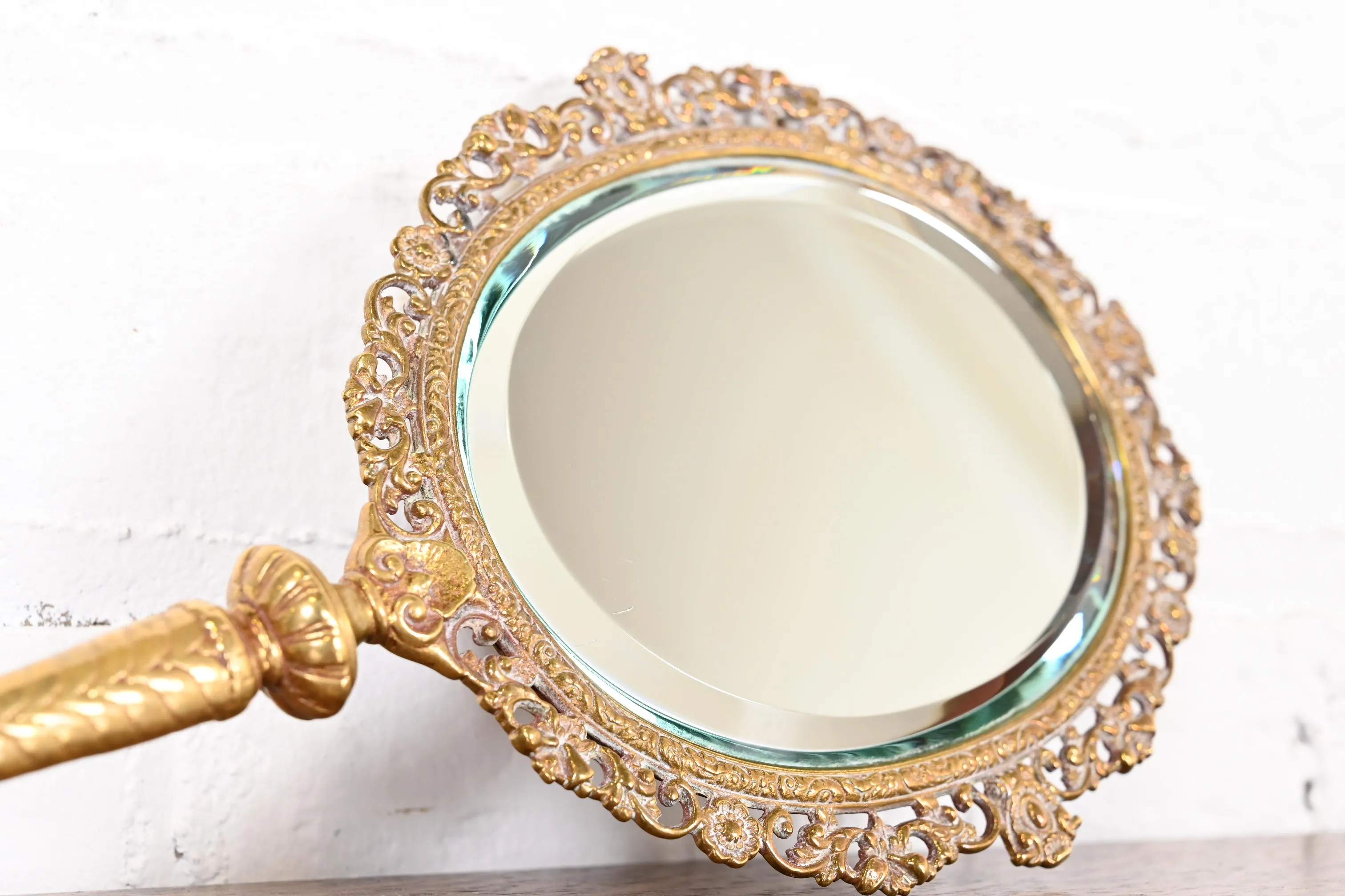 Antique Tiffany & Co. Bronze Doré Medusa Vanity Hand Mirror, Circa