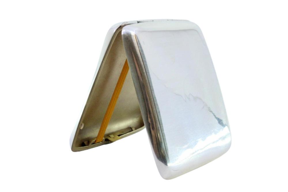 Guilloche Silver Cigarette Case with Curved Bands