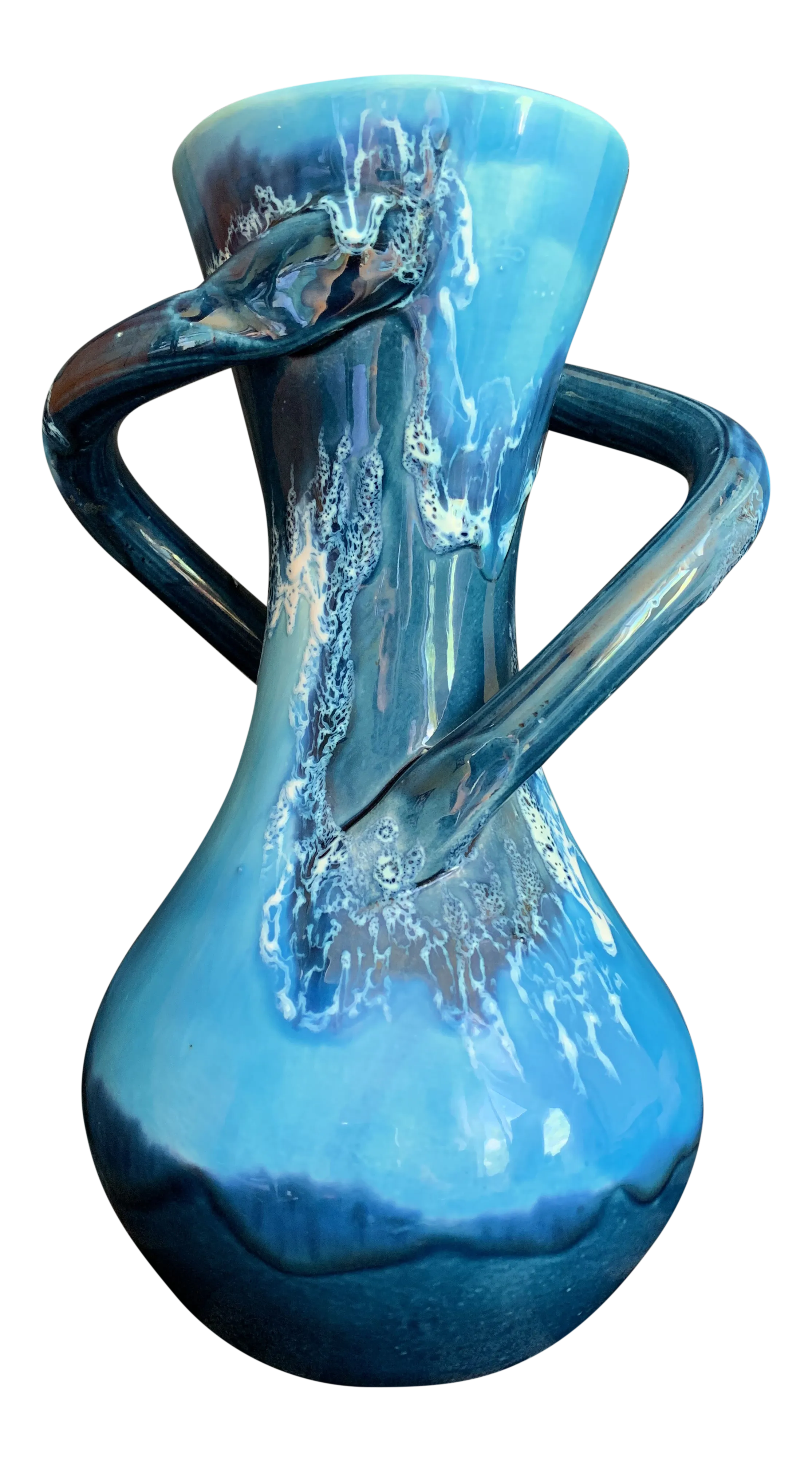 Vintage French Vallauris Turquoise and Cobalt Blue Glaze Ceramic