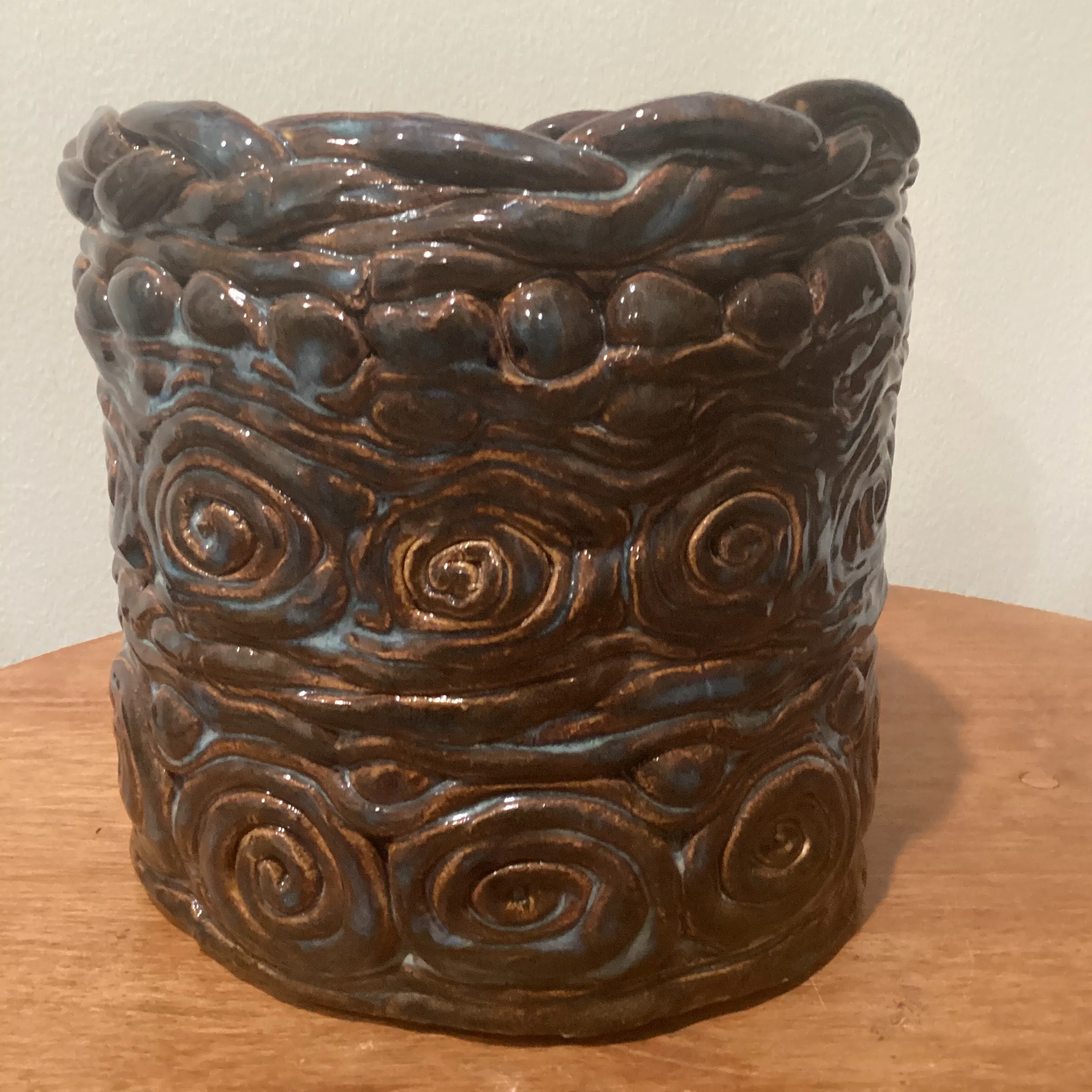Mid-Century Modern Coiled Pottery Vase/Sculpture Handmade