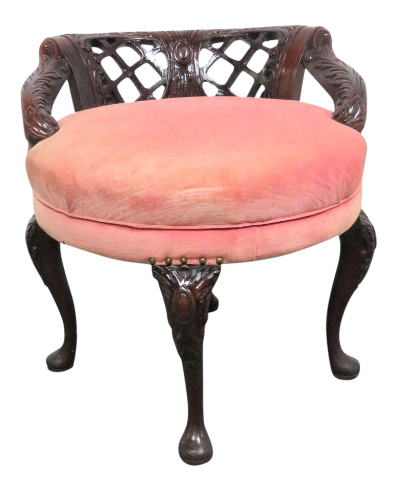 Chippendale Carved Mahogany Swivel Vanity Bench Chairish