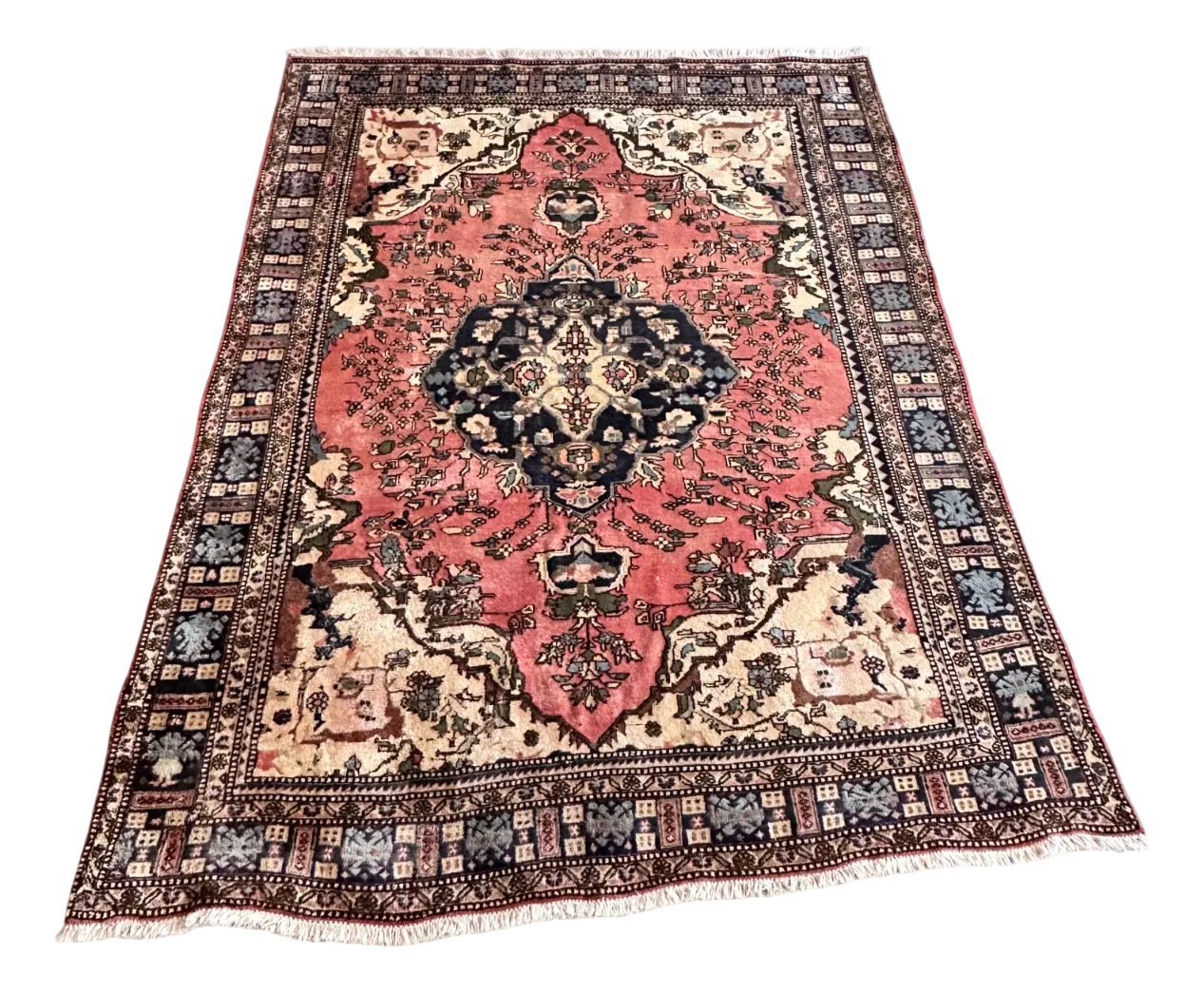 Middle Eastern Handwoven Pink Tabriz Rug with Heriz Pattern, 1960s