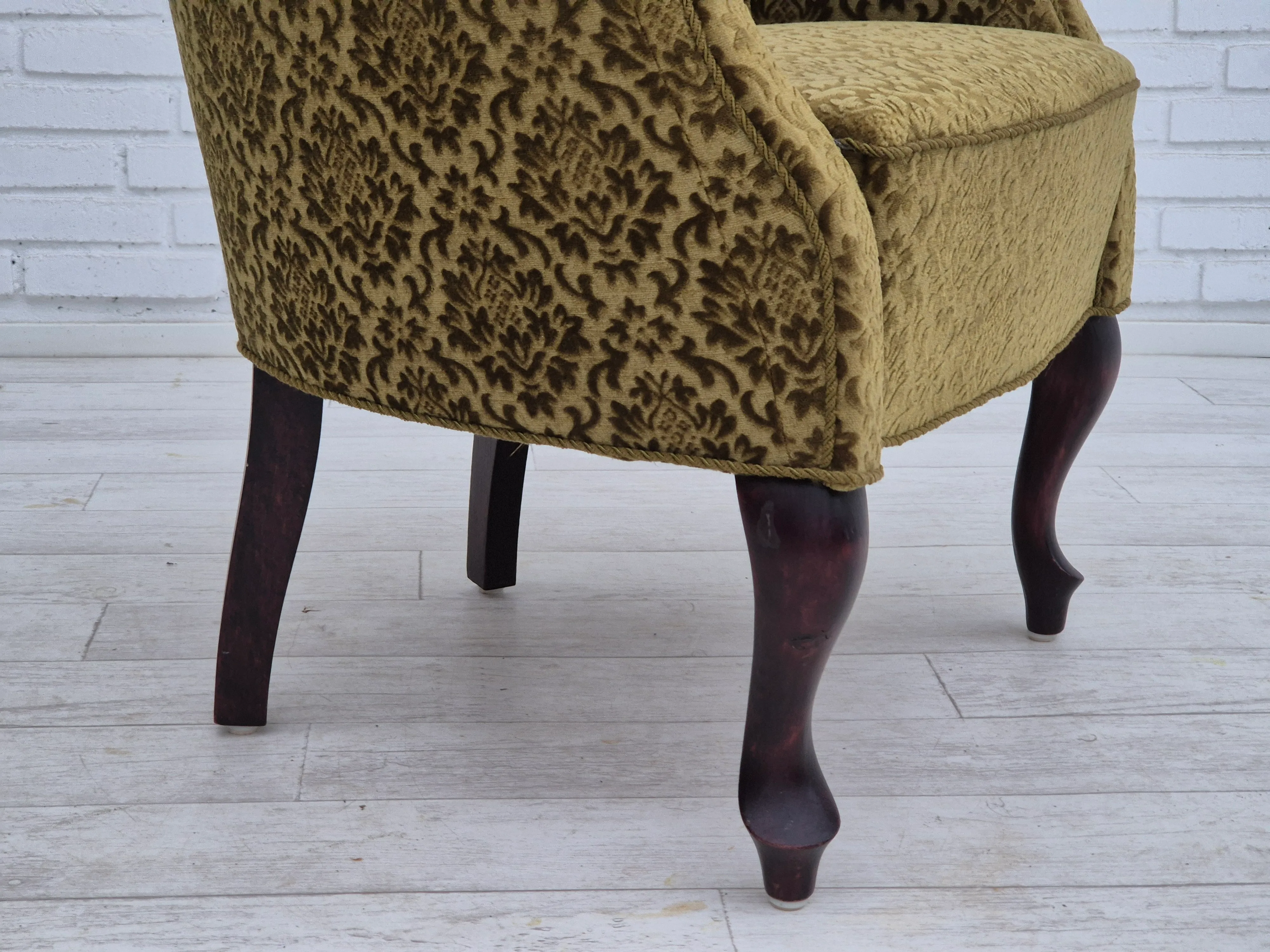 Vintage Danish Lounge Chair in Green Furniture Fabric, 1950s