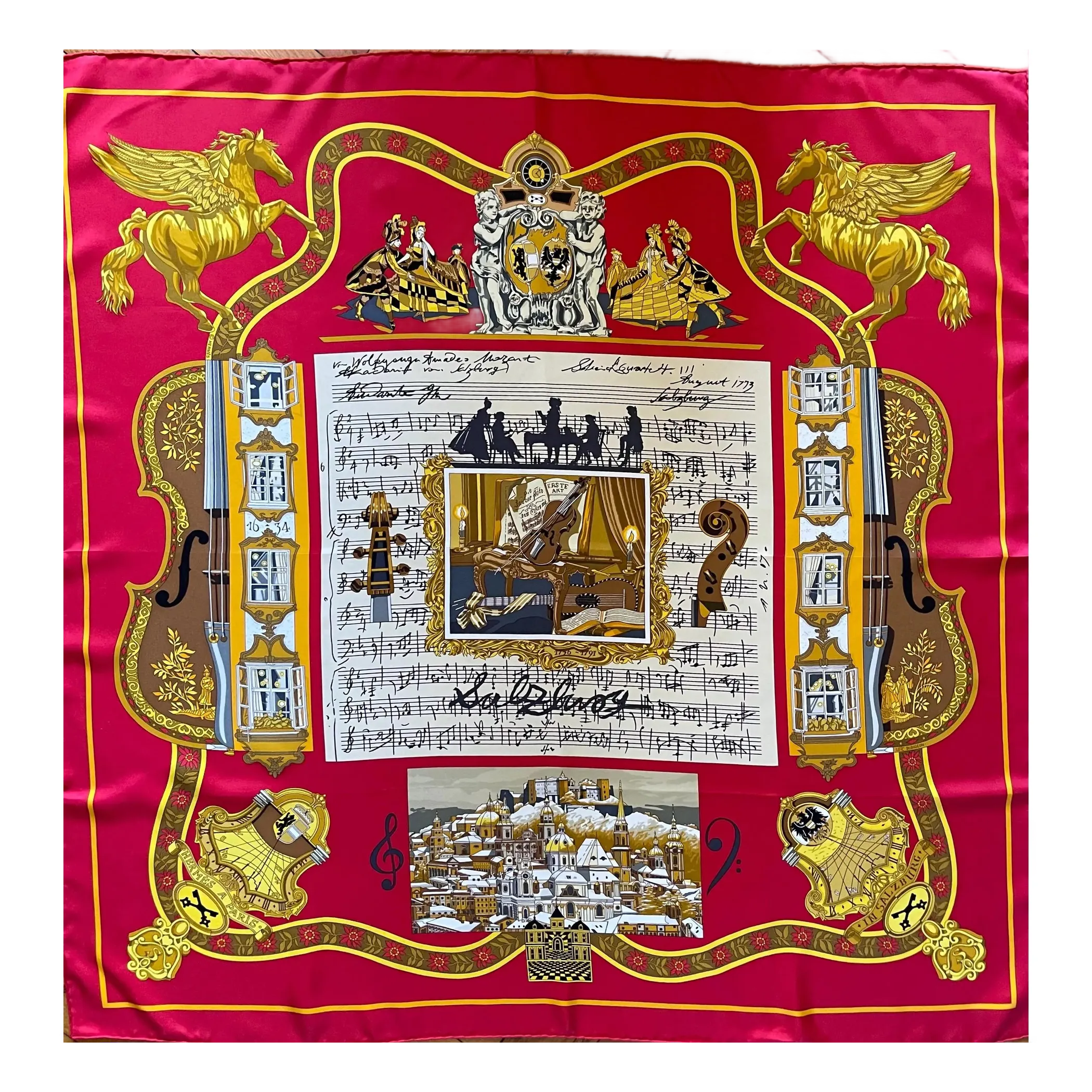Hermes Salzburg Scarf Silk Dubigeon Loïc 1996 | Chairish