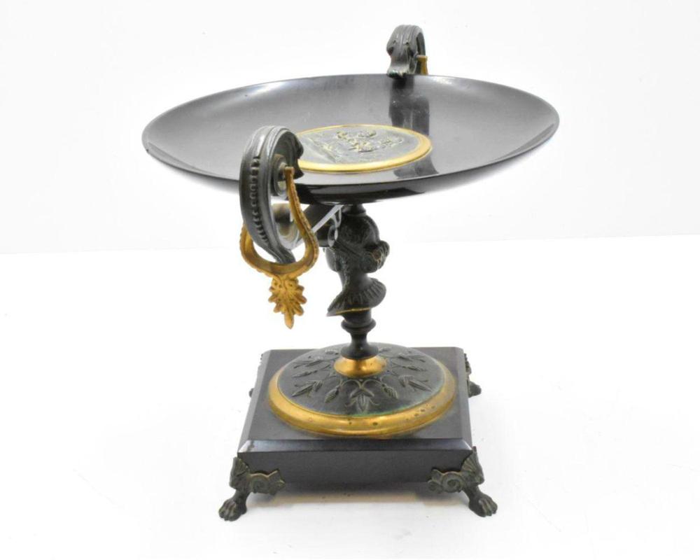 French Empire Bowl on Base in Bronze and Marble, 19th Century