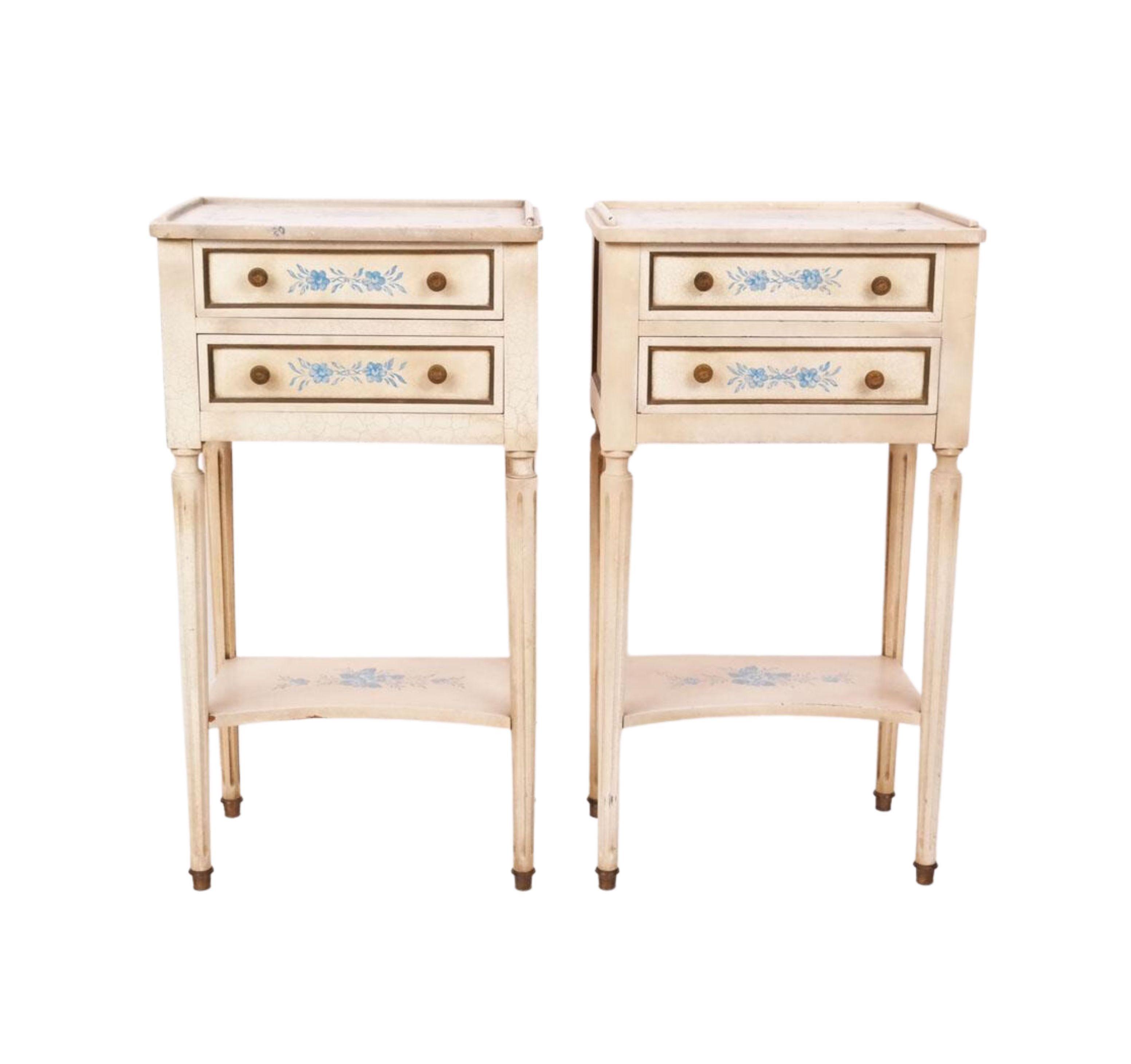 Vintage Hand Painted Floral Small Nightstand Dressers a Pair