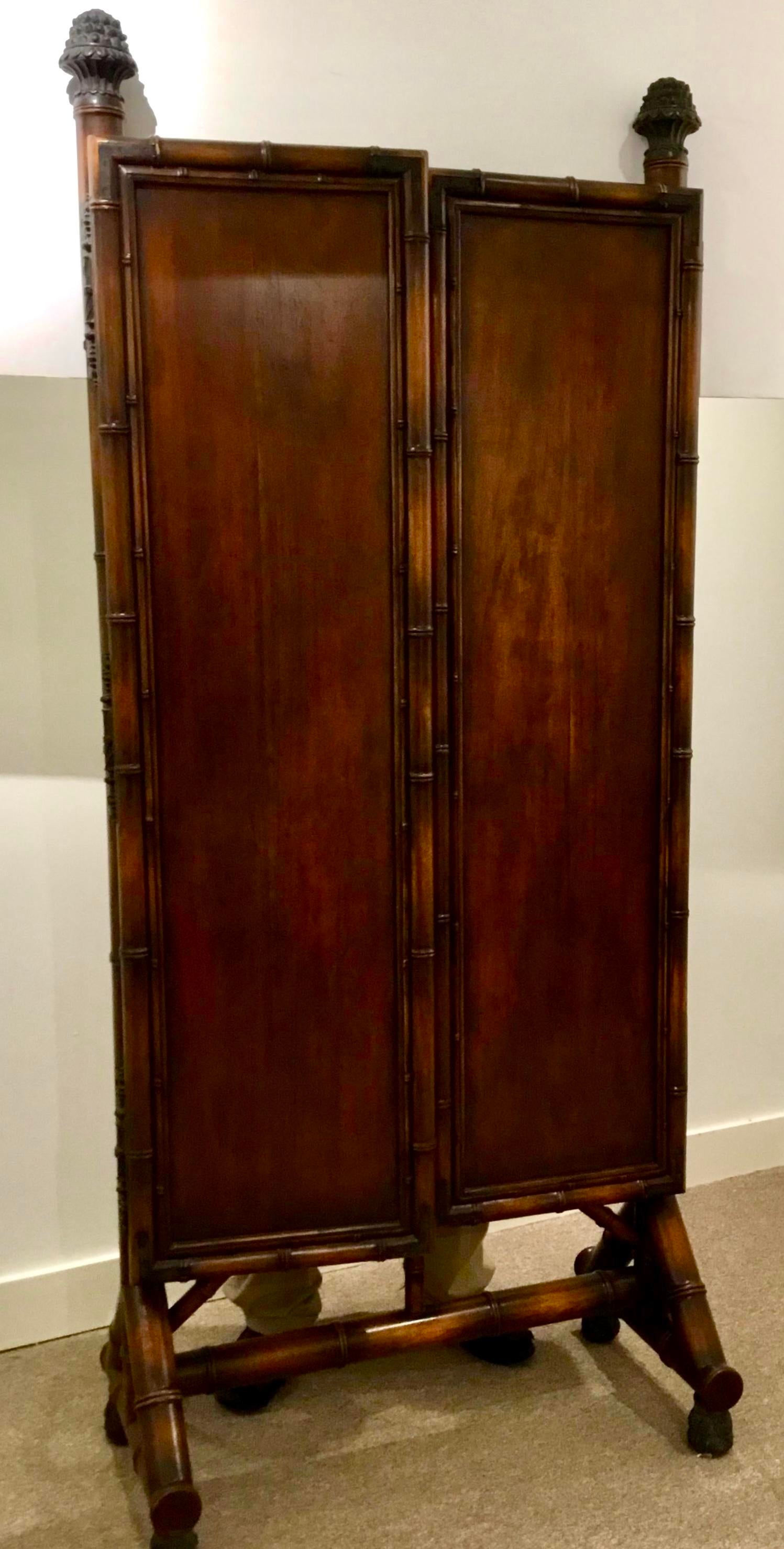 Vintage Theodore Alexander Asian Mahogany Standing Trifold Cheval