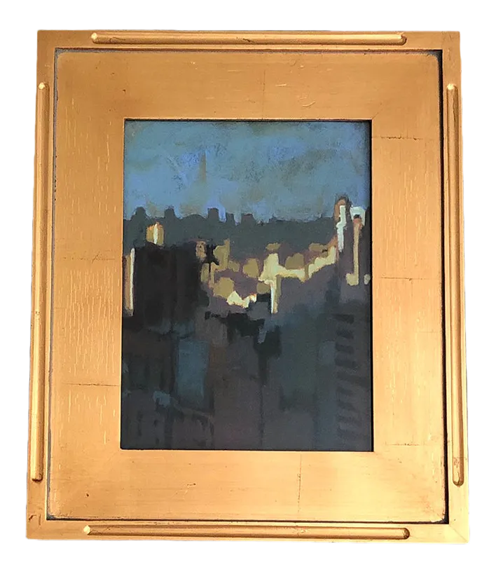 Abstact Blue Landscape Oil Painting in Gilded Gold Frame Chairish