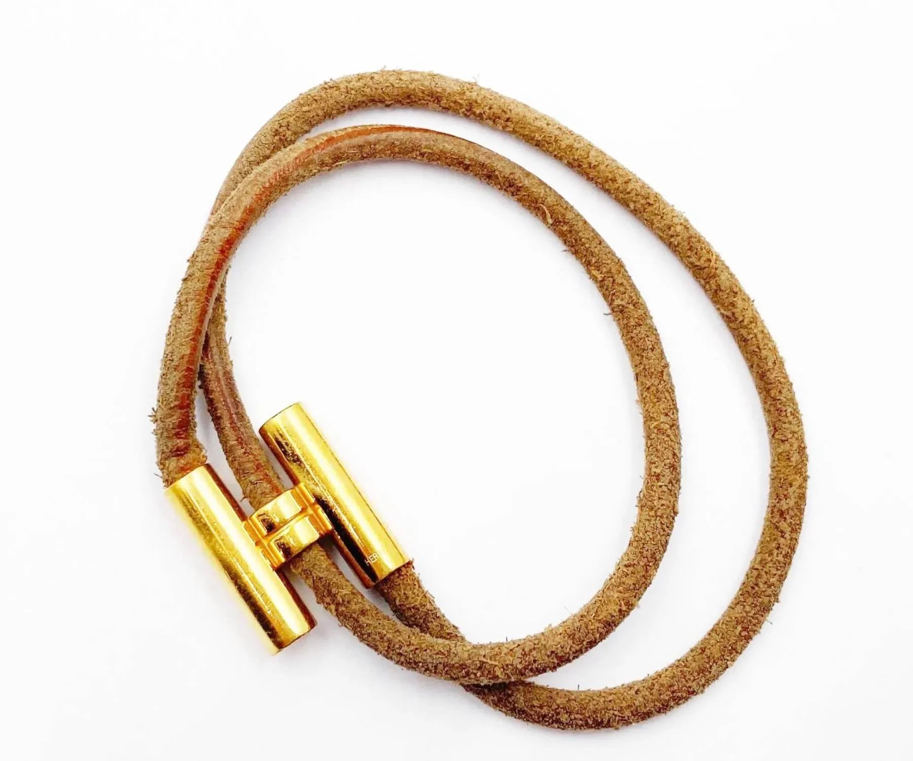 Hermes ~ Classic Gold Tone Jumbo H Bracelet With Black