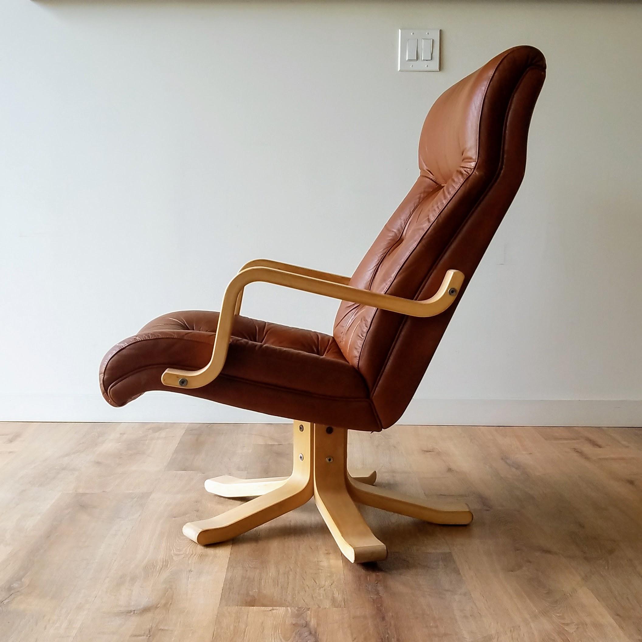 Vintage Bentwood and Leather Swivel Chair by Isku Chairish