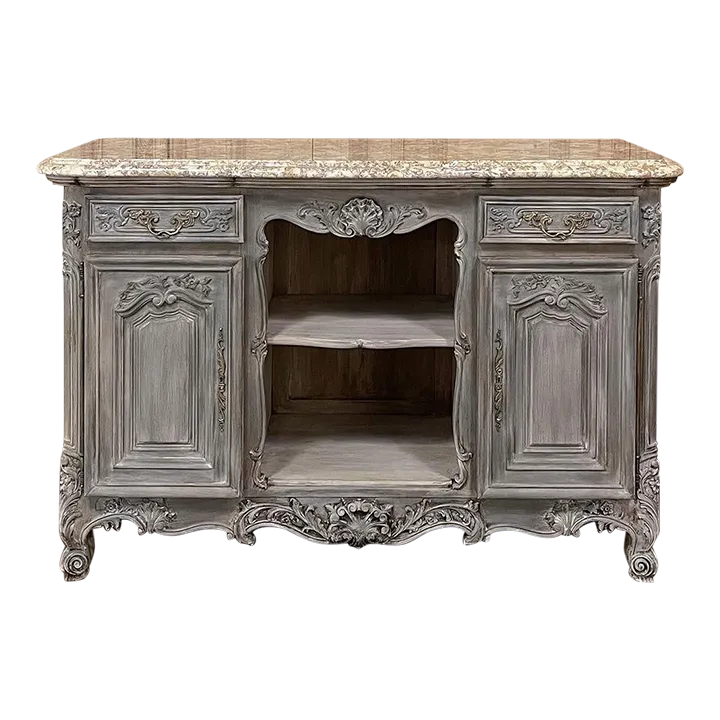 Antique French Louis XIV Gray Washed Fruitwood Marble Top Buffet Chairish