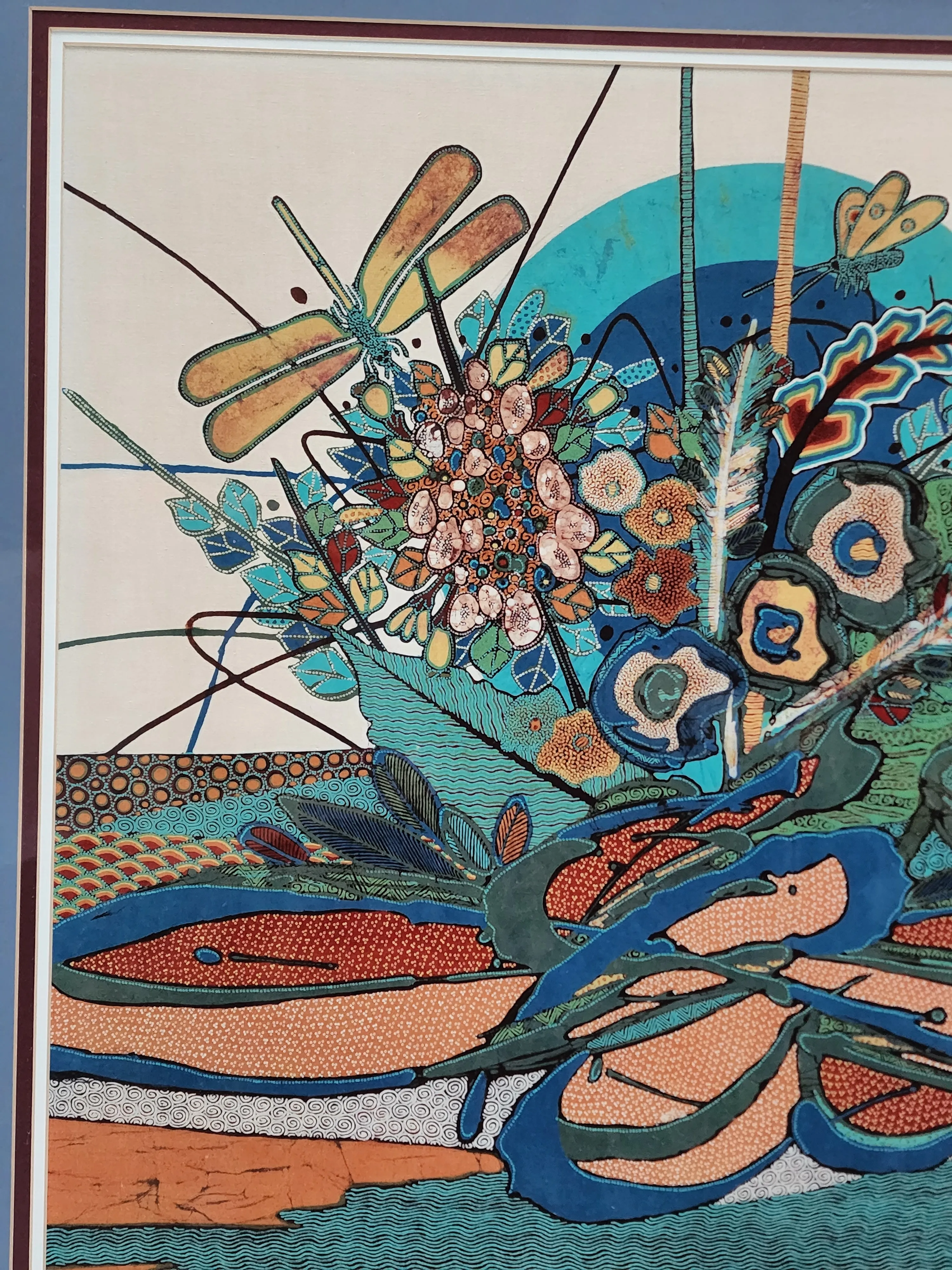 Contemporary Large Colorful Batik Painting by Japanese