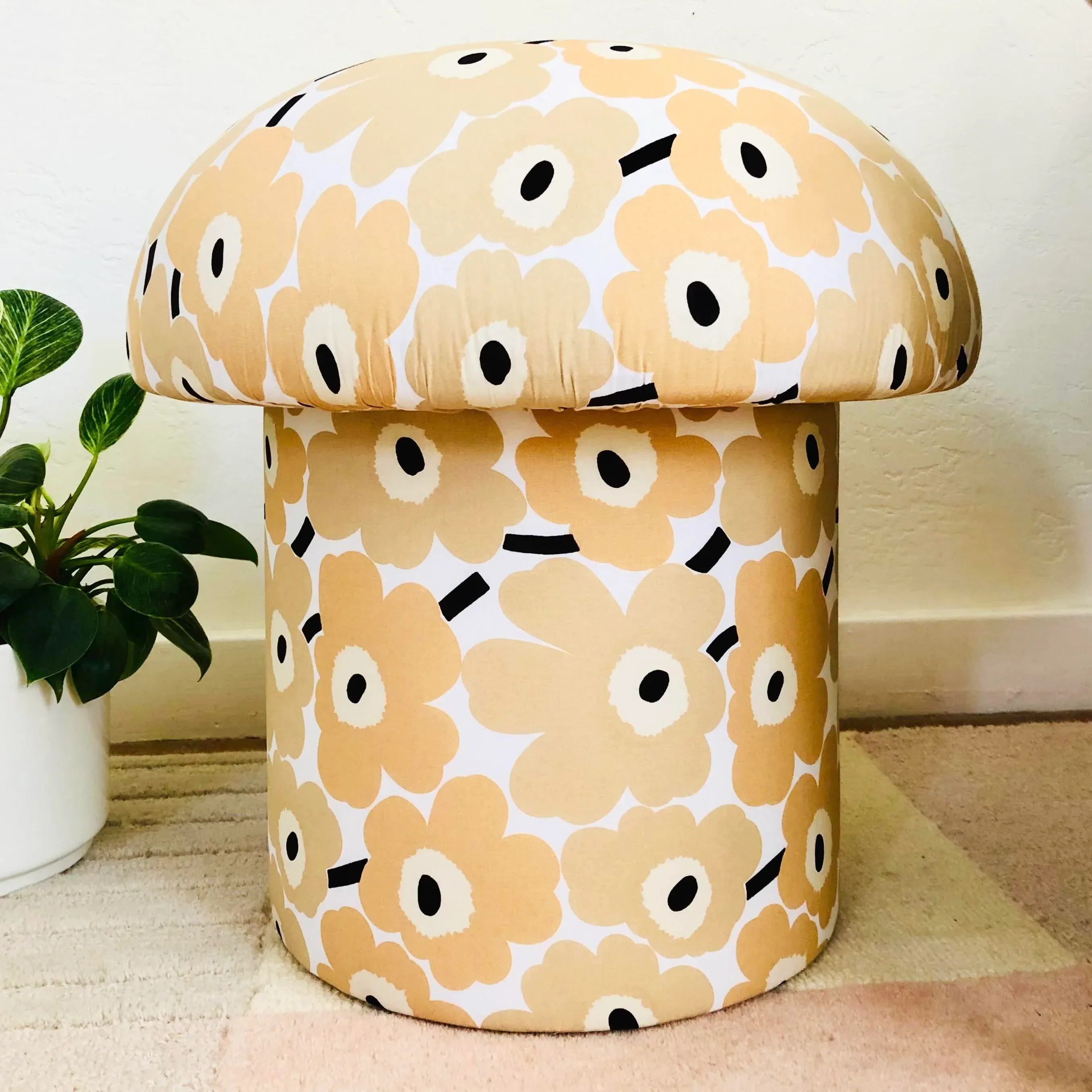 Mushroom Ottoman in Marimekko Unikko Beige | Chairish
