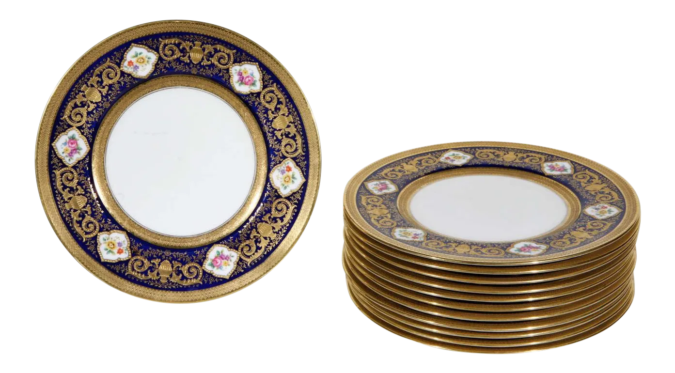 Cauldon English Plates Retail by Cowell and Hubbard Company Set of 12